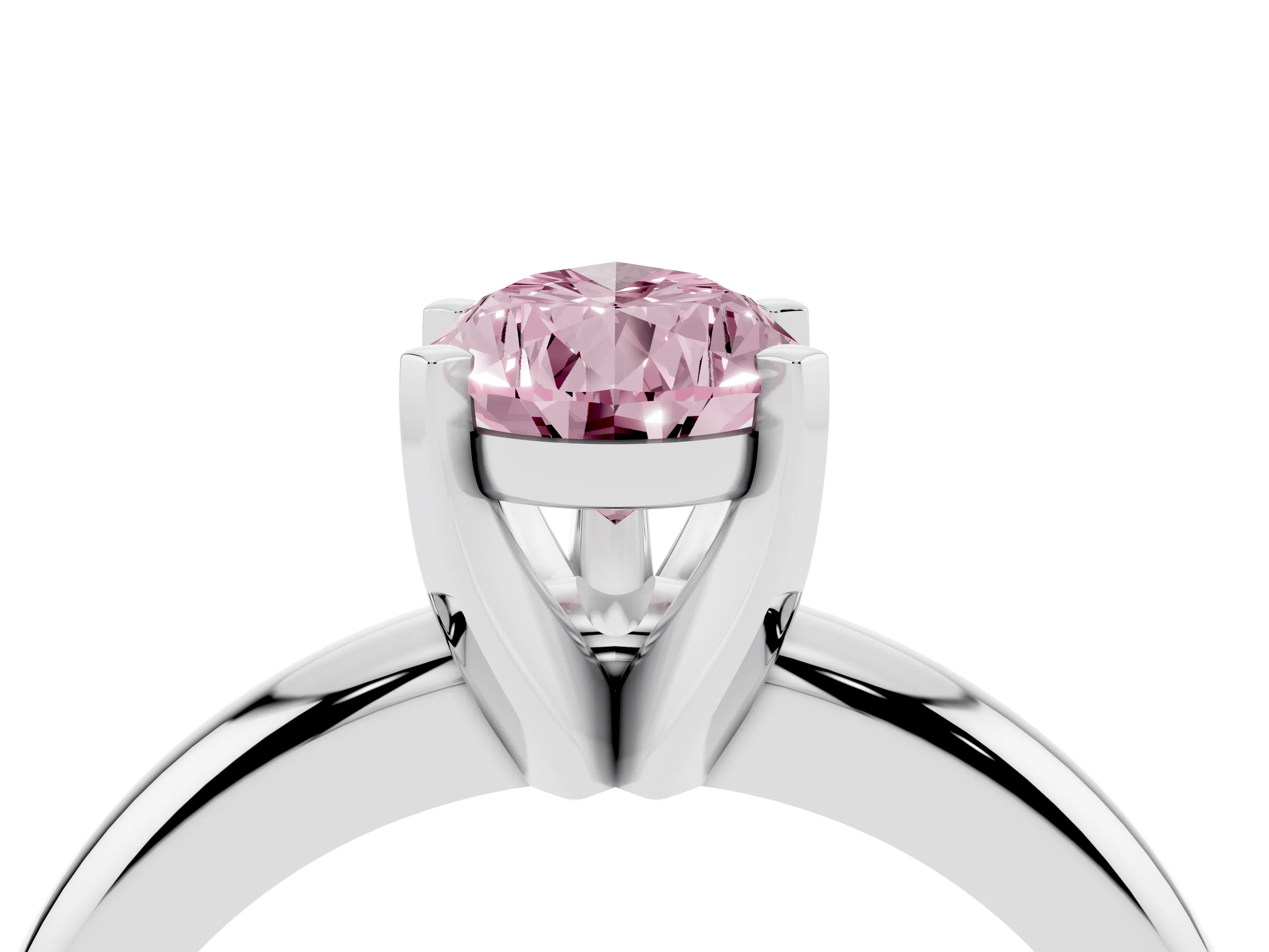 Fancy Pink Pear Cut Diamond Solitaire Engagement Ring Set in Platinum with Round Band and Prong Setting