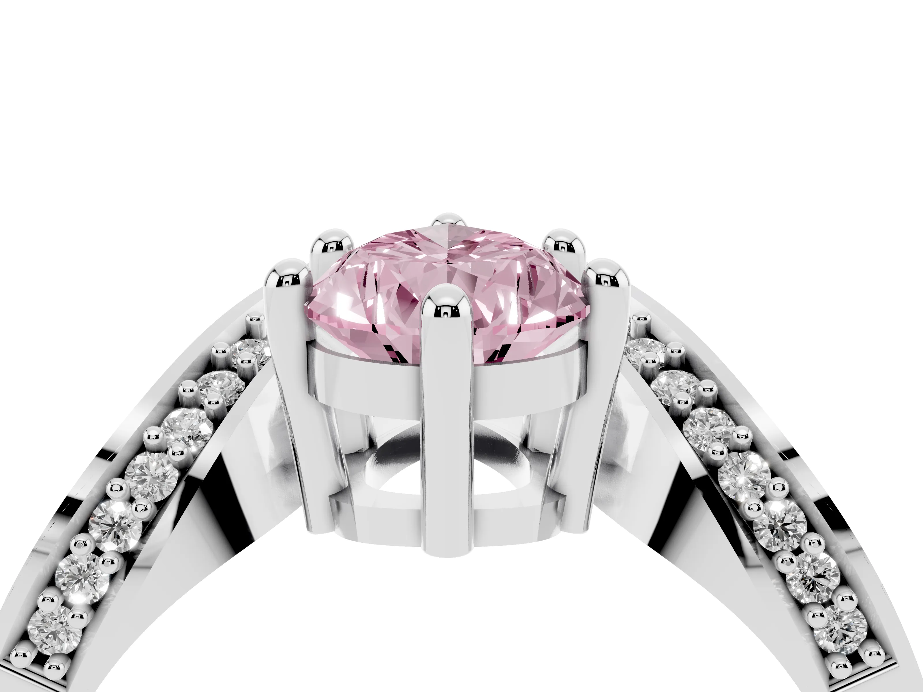 Fancy Pink Pear Cut Diamond Solitaire Engagement Ring Set in White gold with Pavé Shoulders