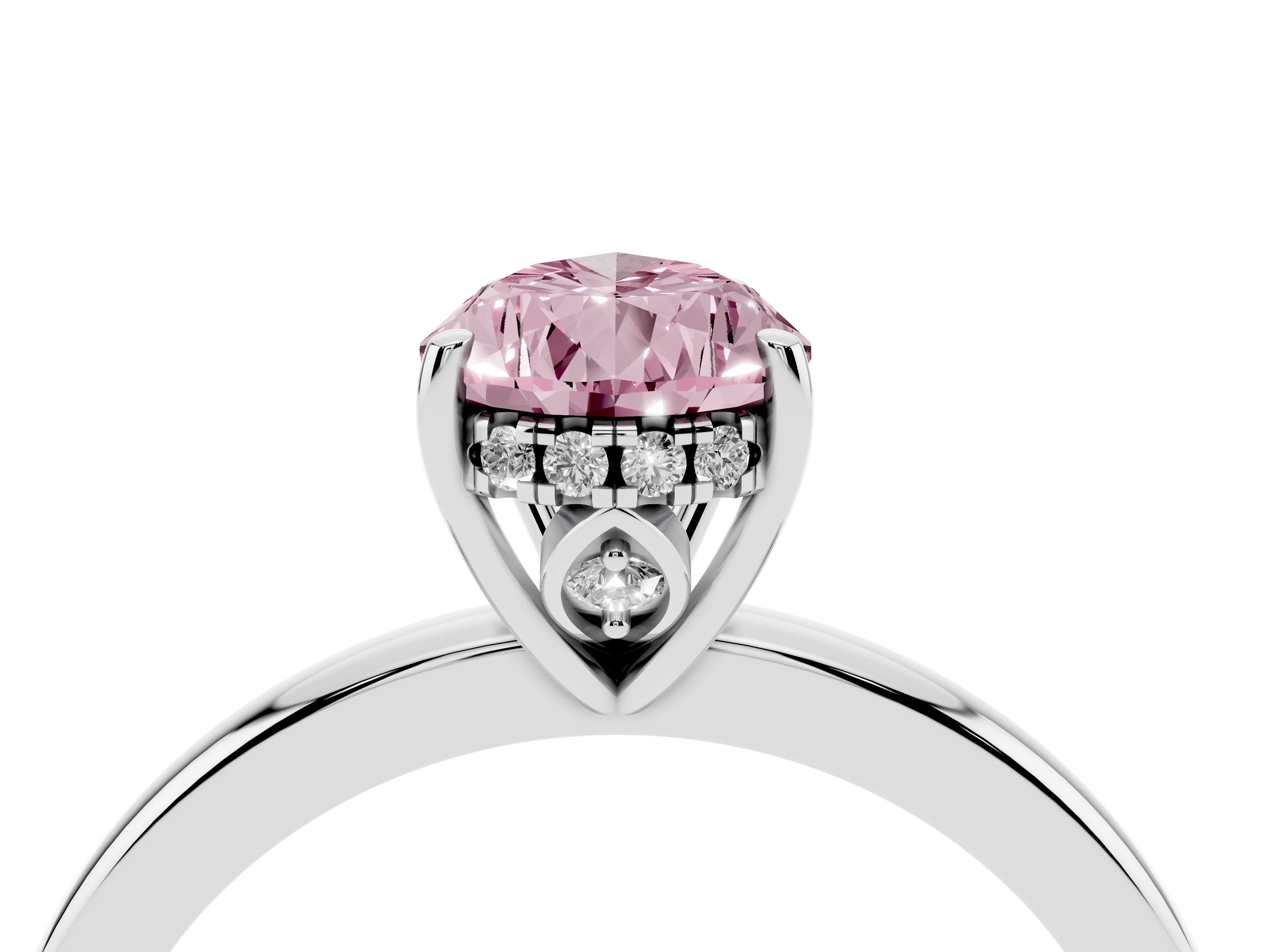Fancy Pink Pear Cut Diamond Solitaire Ring Set in Silver with Plain Band and Prong Setting