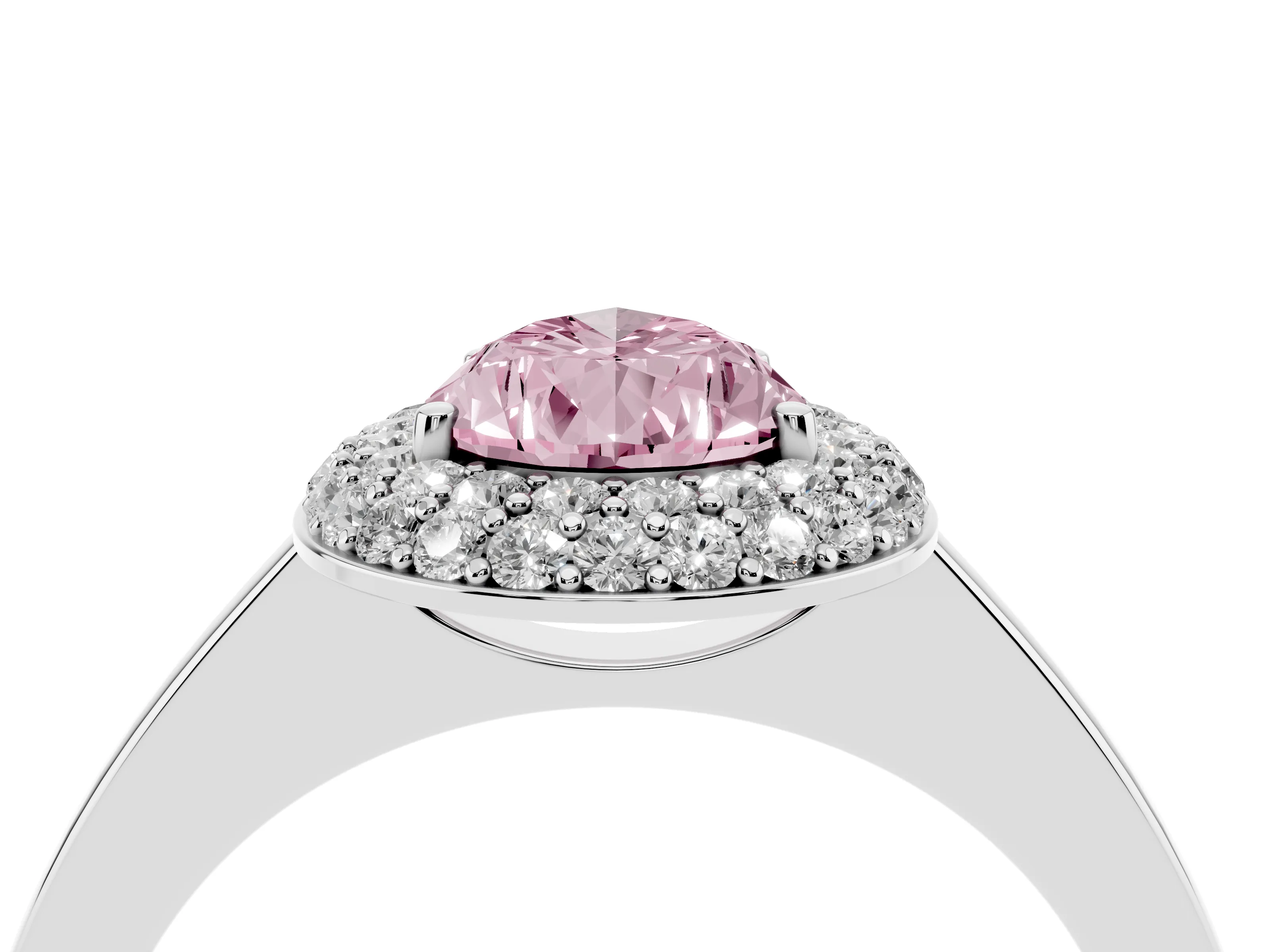 Fancy Pink Pear Cut Diamond Halo Engagement Ring Set in Silver with Solitaire Band and Prong Setting