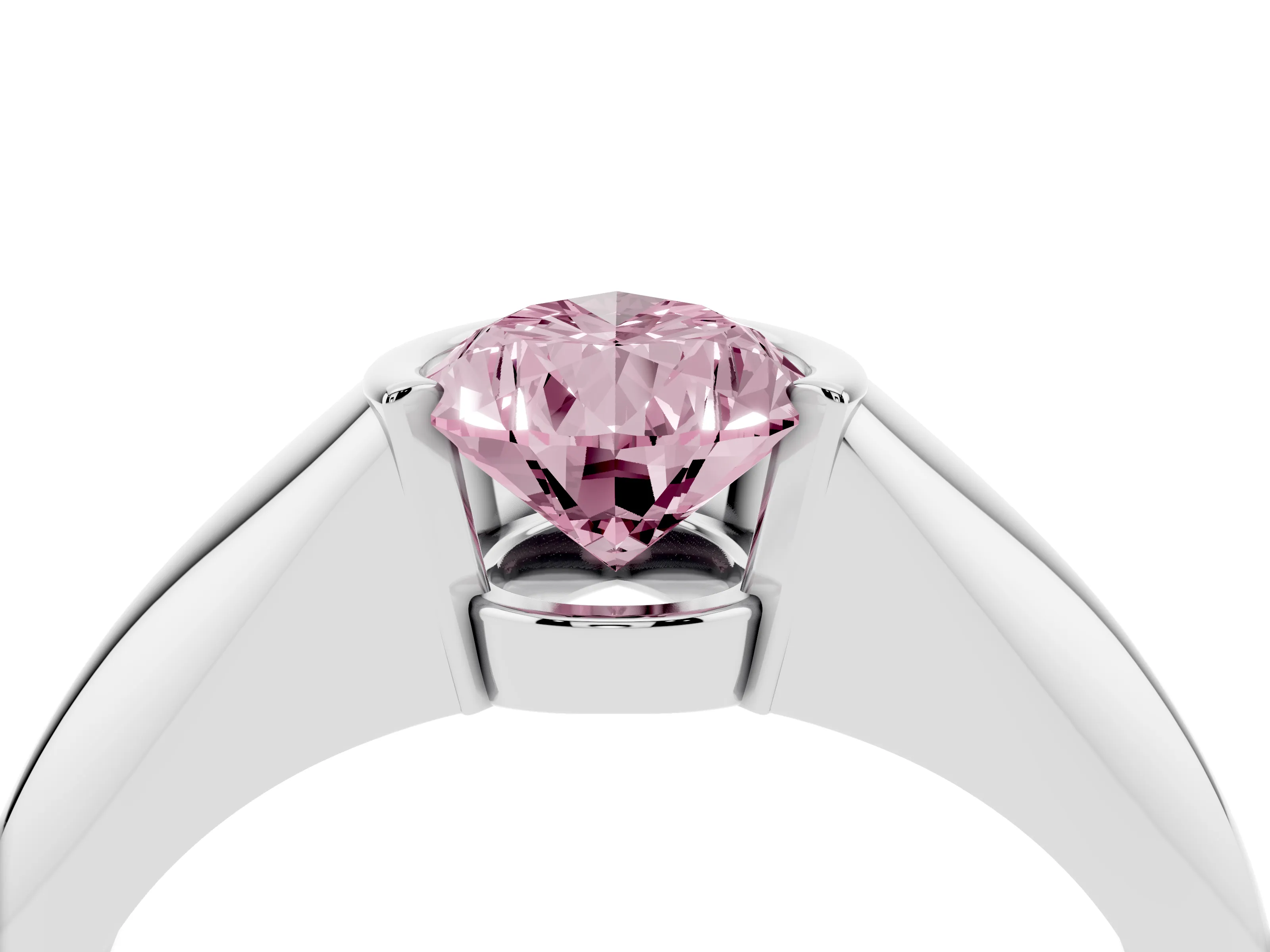 Fancy Pink Pear Cut Diamond Solitaire Tension Set Ring Set in Silver