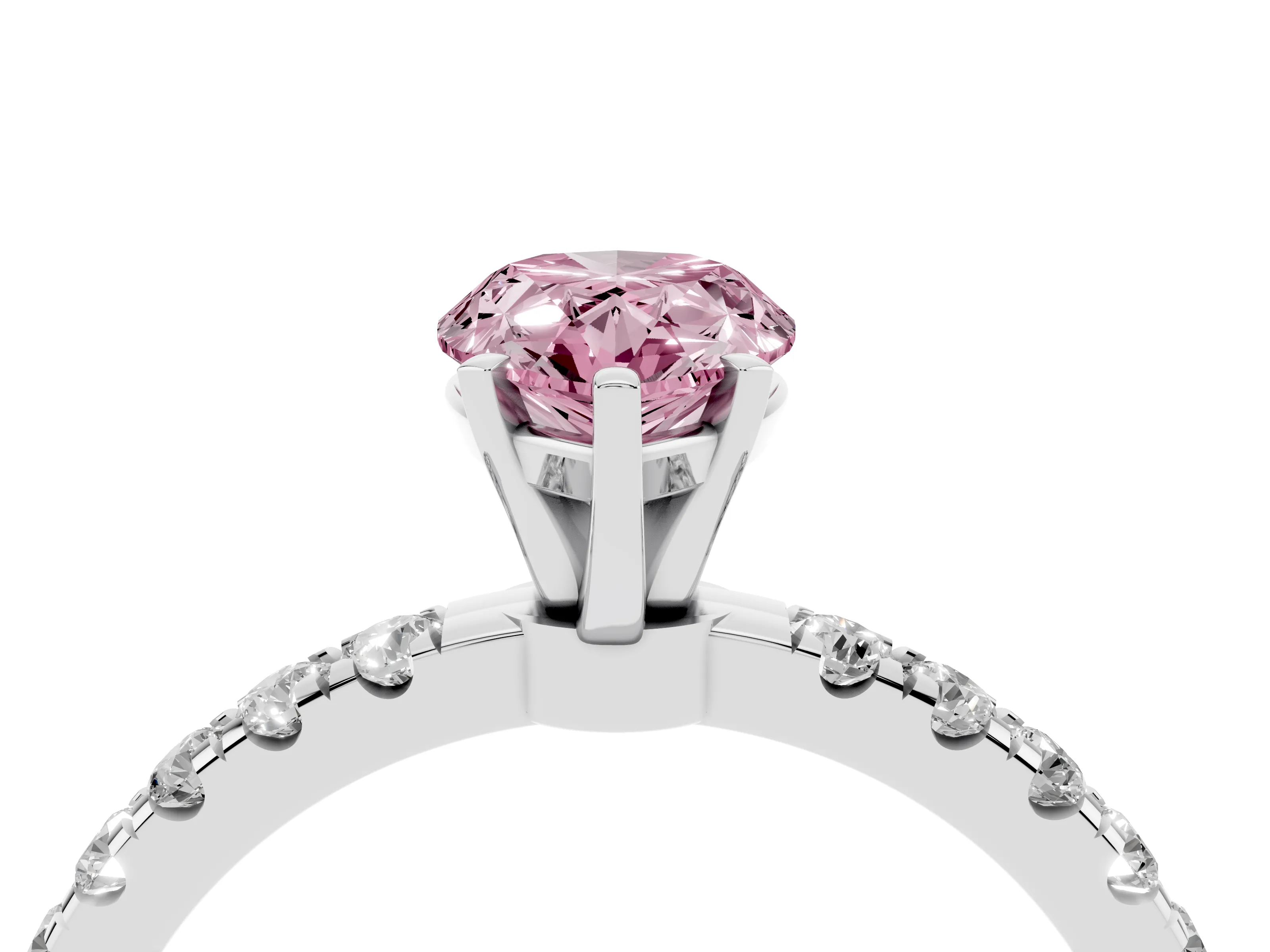 Fancy Pink Pear Cut Diamond Solitaire Ring Set in Platinum with Pavé Accents and Prong Setting