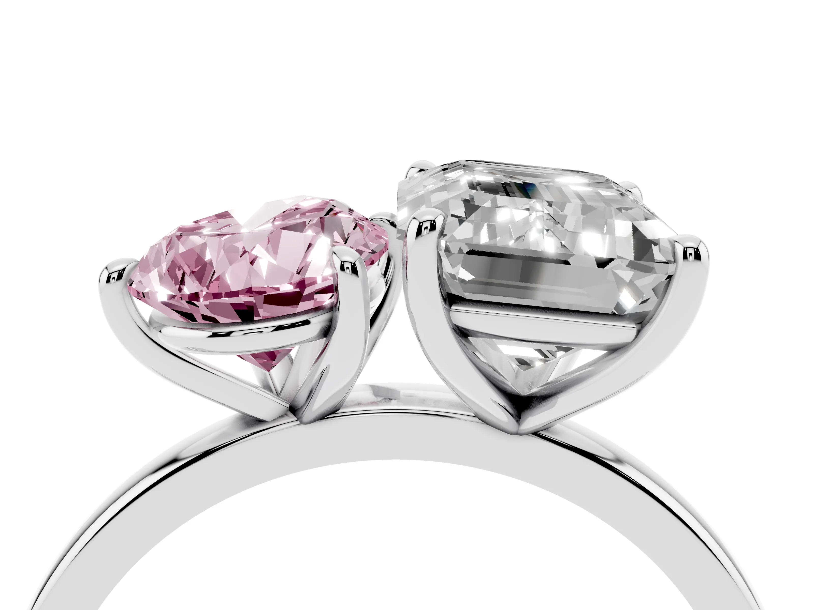 Fancy Pink Pear Cut and Emerald Cut Toi Moi Ring Set in White gold with Prong Setting