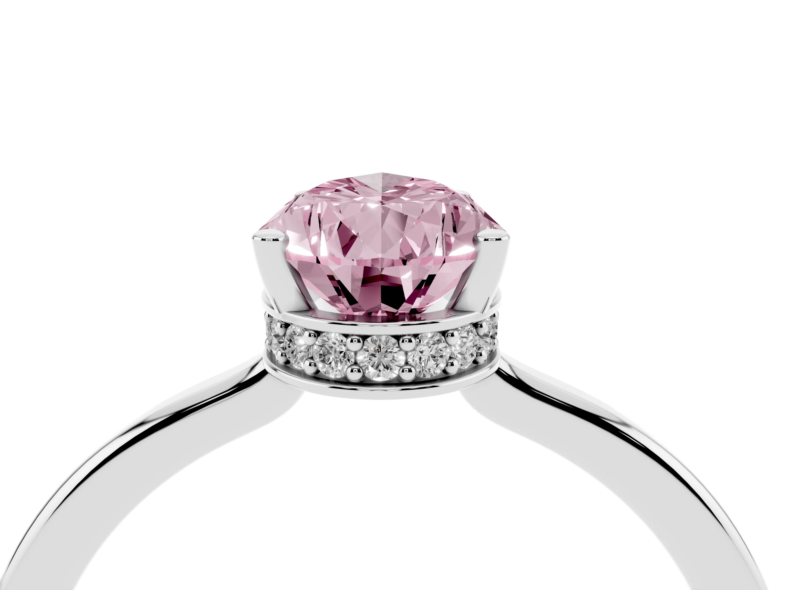 Fancy Pink Pear Cut Diamond Solitaire Engagement Ring Set in White gold with Prong Setting on a Plain Band