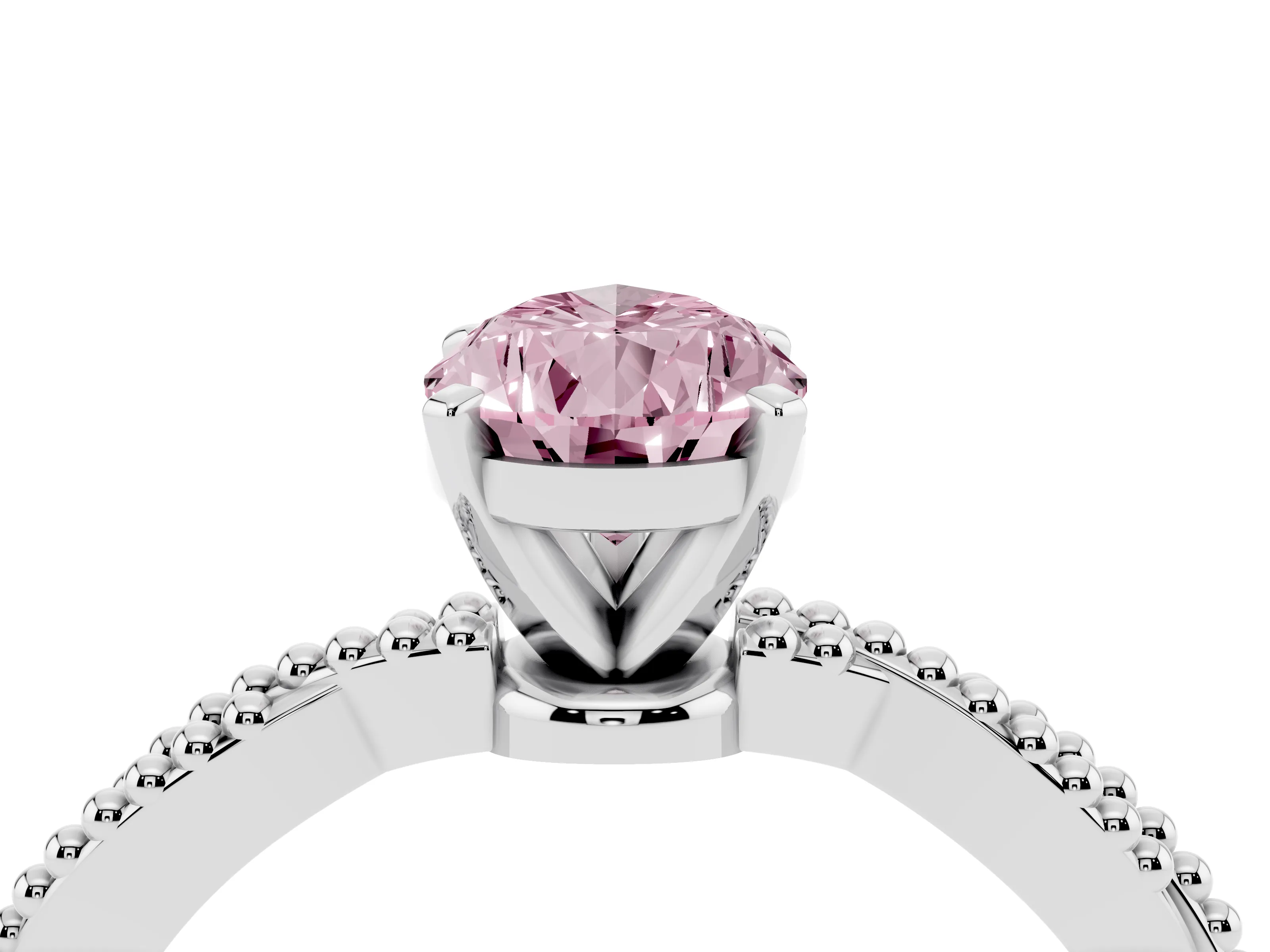 Fancy Pink Pear Cut Diamond Solitaire Ring Set in Silver with Twisted Band and Bead Prong Setting