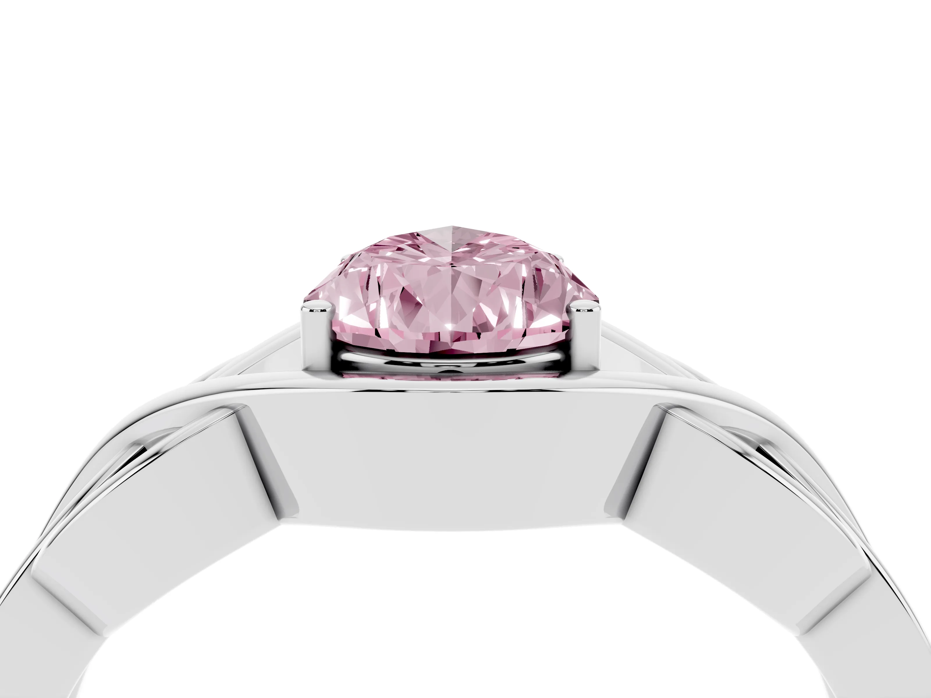 Fancy Pink Pear Cut Diamond Solitaire Ring Set in Platinum with Intertwined Band