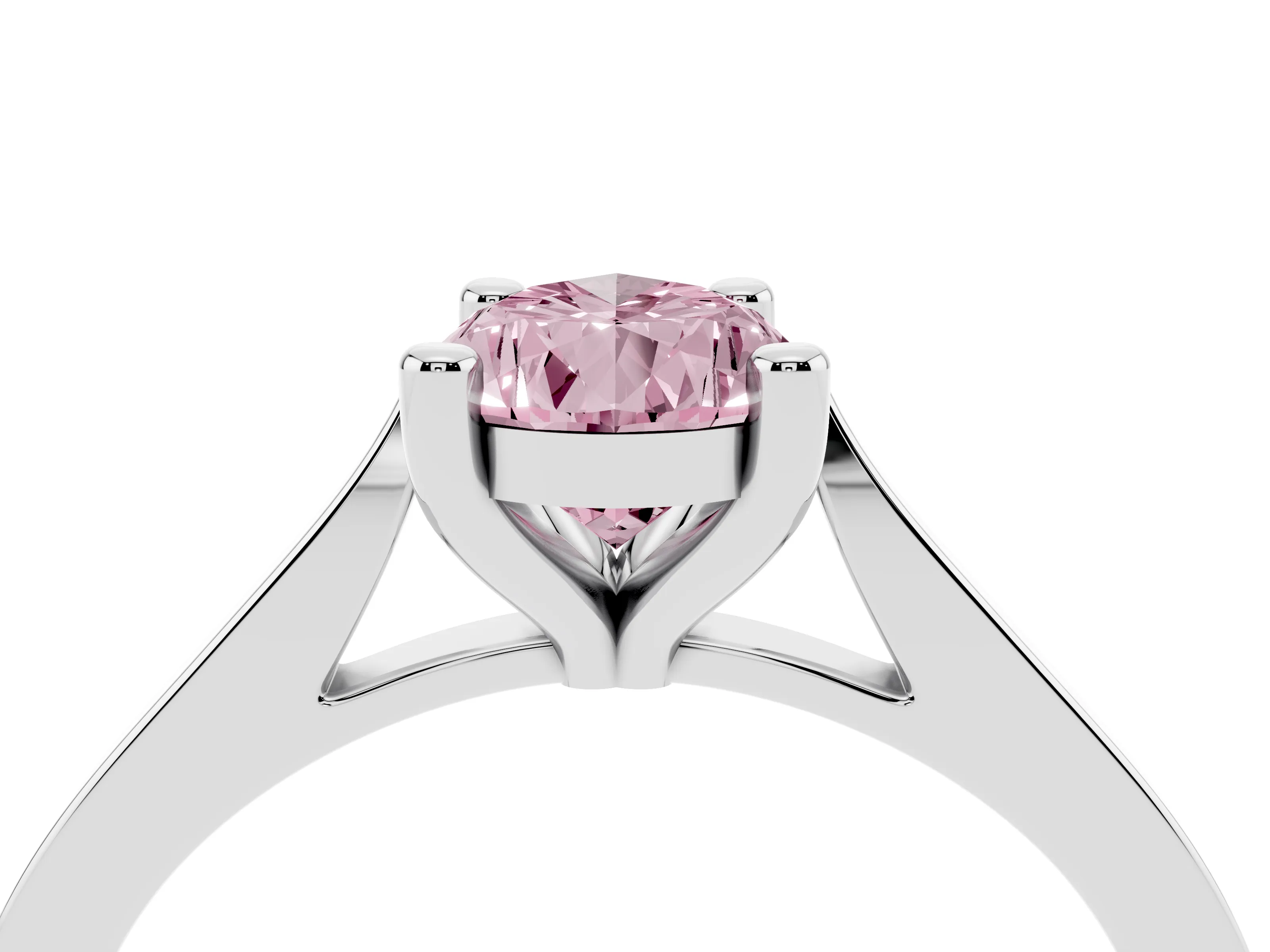 Fancy Pink Pear Cut Diamond Solitaire Ring Set in Platinum with Prong Setting and Tapered Band