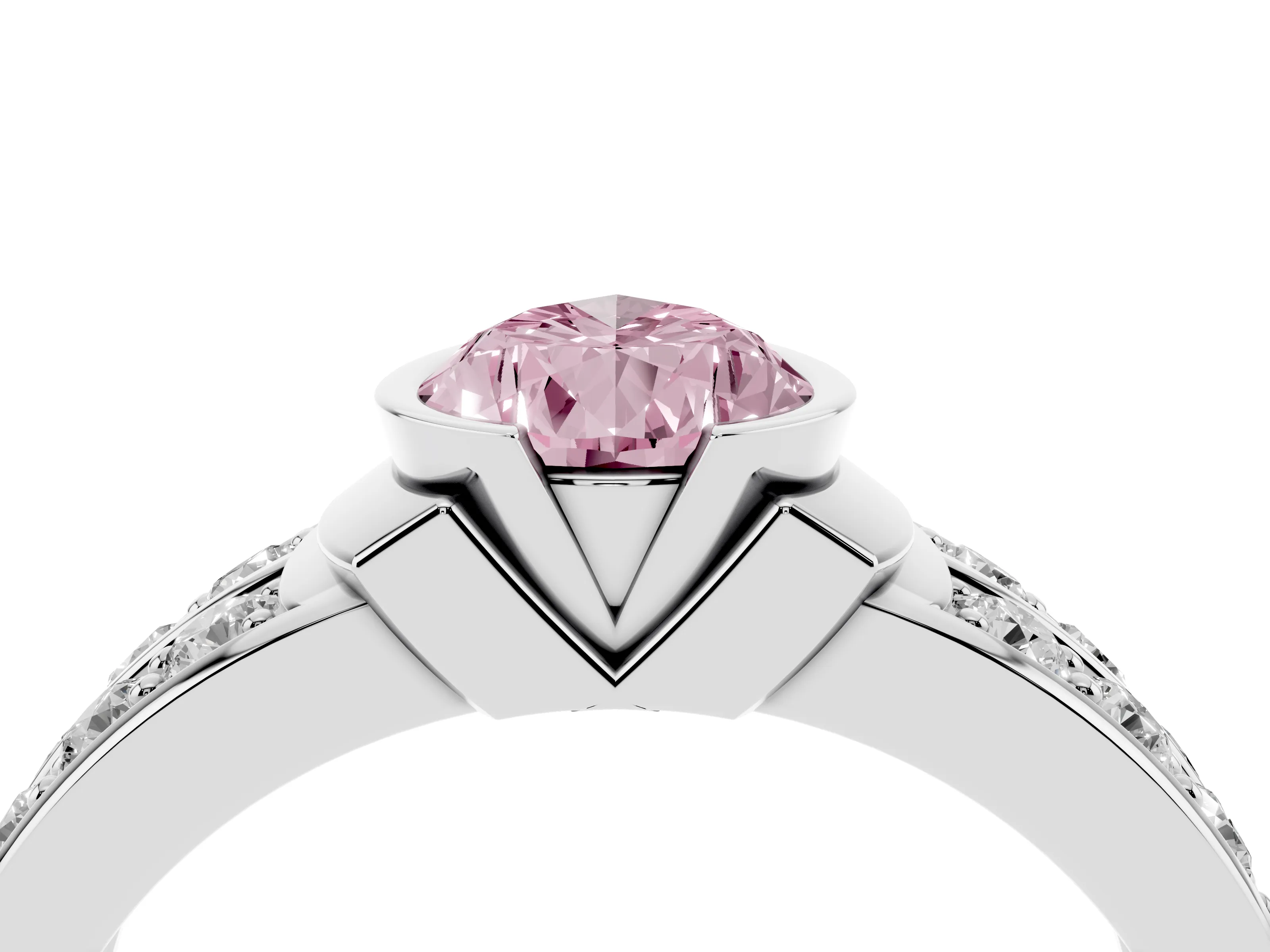 Fancy Pink Pear Cut Diamond Wide Channel Set Band Ring Set in Silver with Bezel Setting