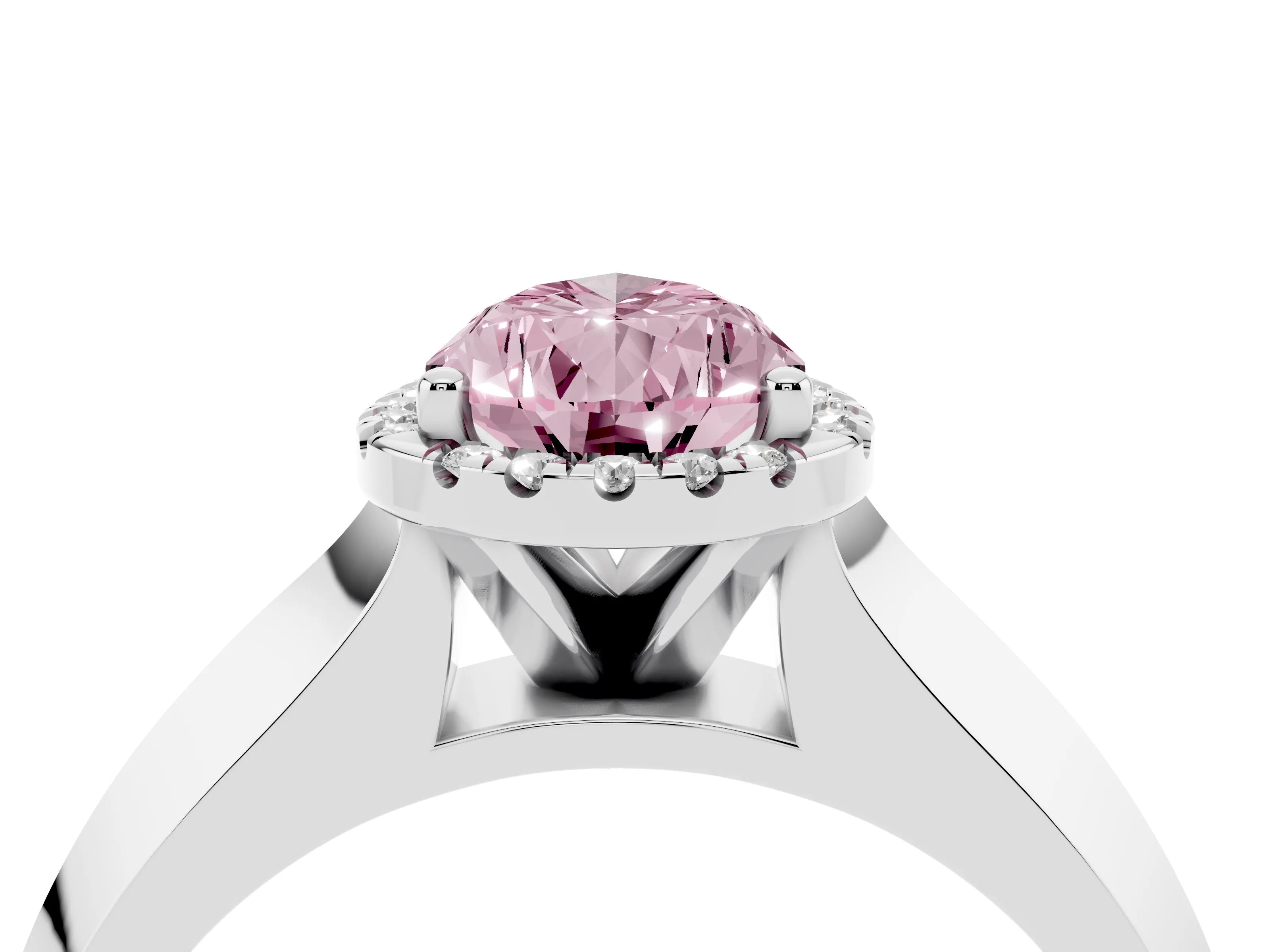 Fancy Pink Pear Cut Diamond Halo Ring Set in Silver with Cathedral Band and Prong Setting