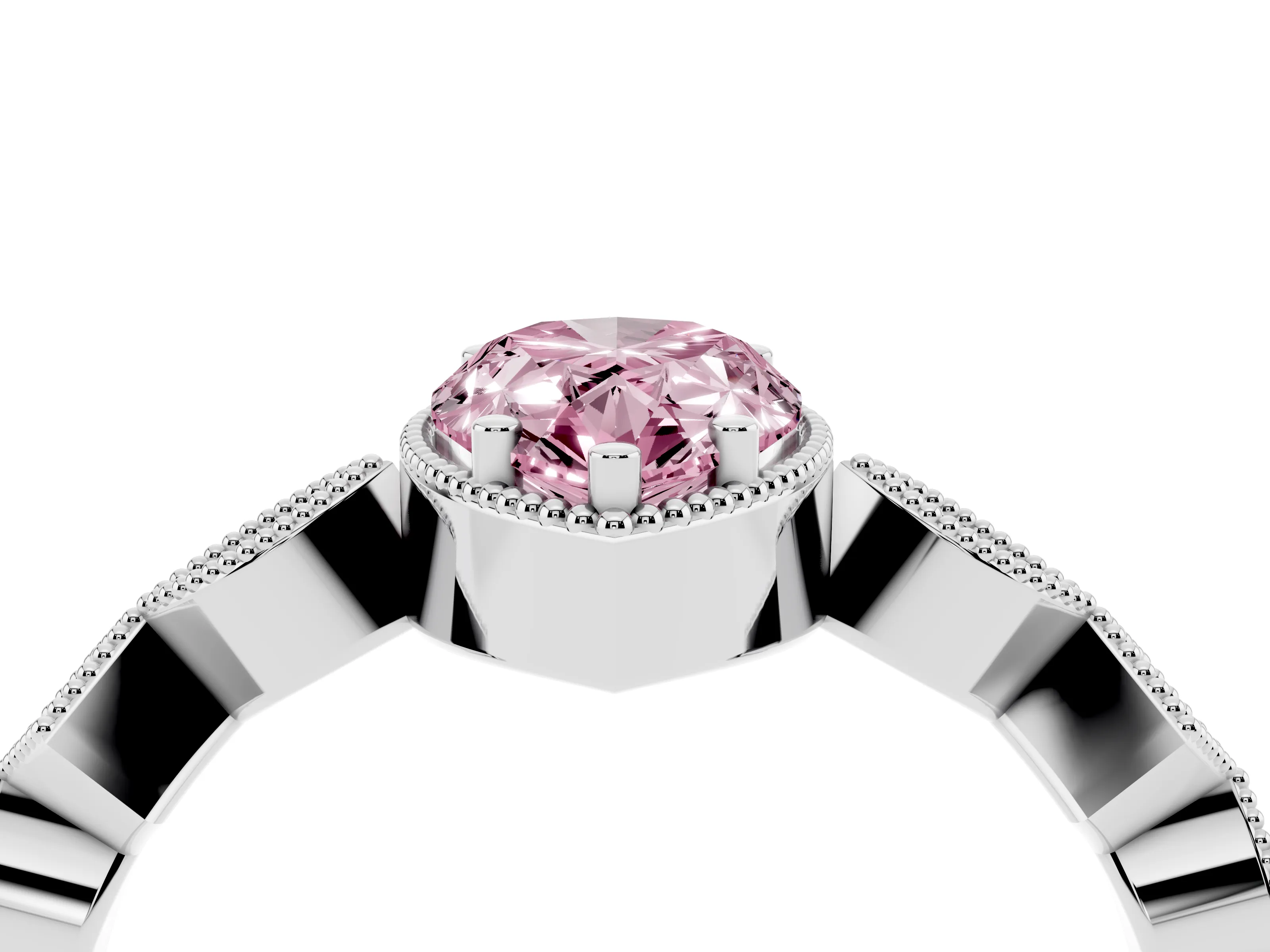 Fancy Pink Pear Cut Diamond Milgrain Marquise Twist Band Ring Set in White gold with Prong Setting