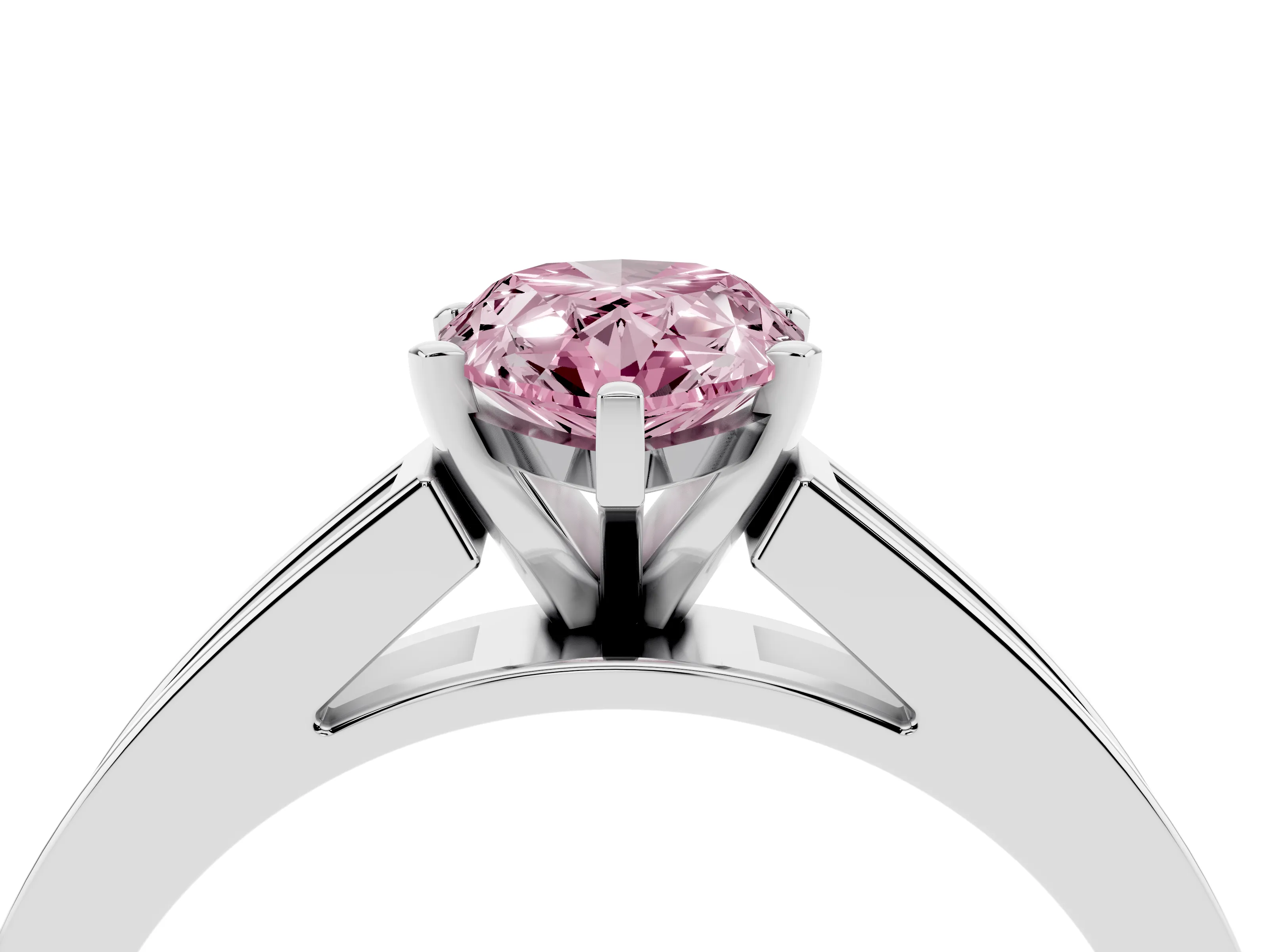 Fancy Pink Pear Cut Diamond Solitaire Ring Set in White gold with Channel-Set Band and Prong Setting