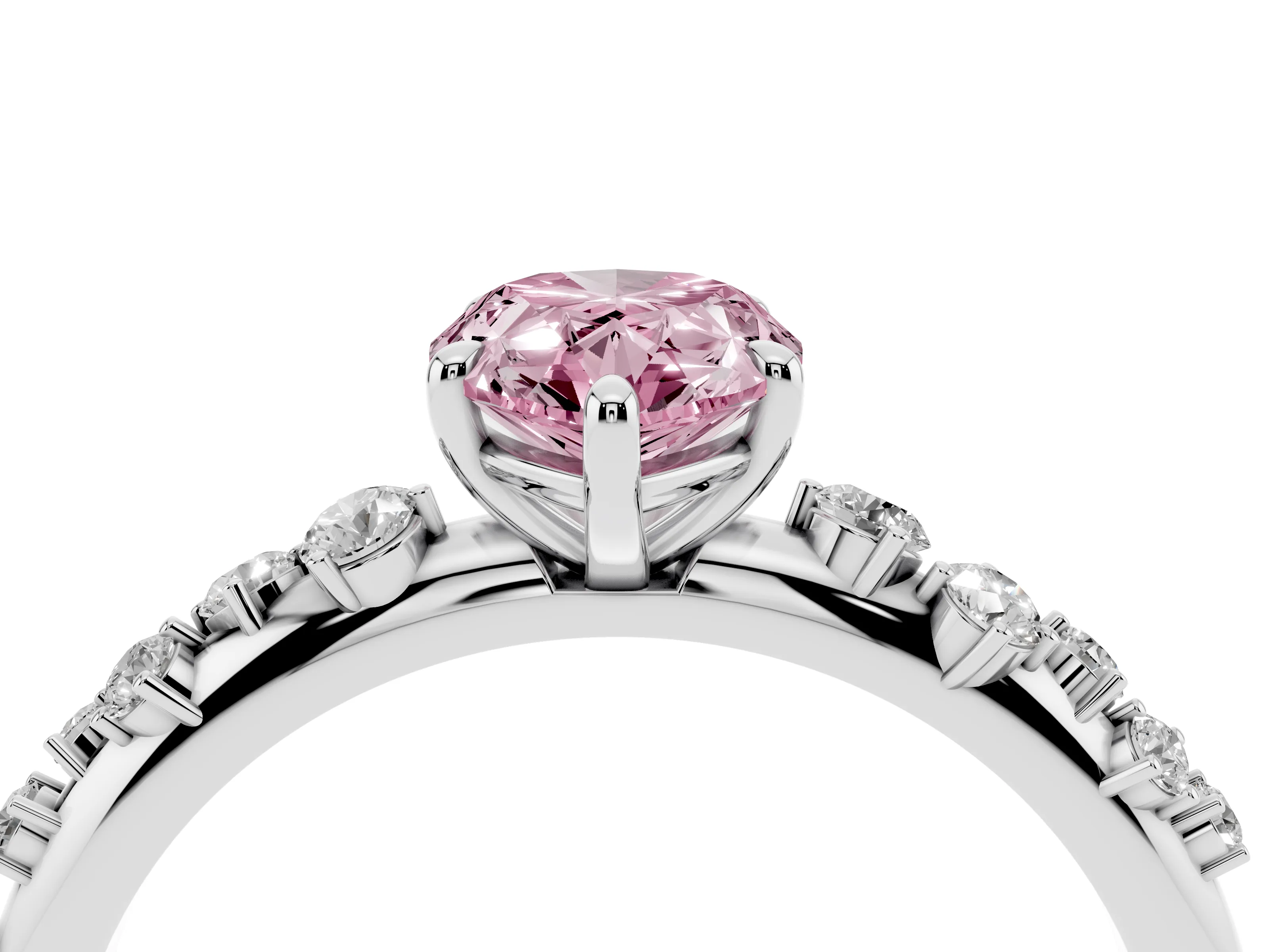 Fancy Pink Pear Cut Diamond Cluster Solitaire Ring Set in Platinum with Prong Setting