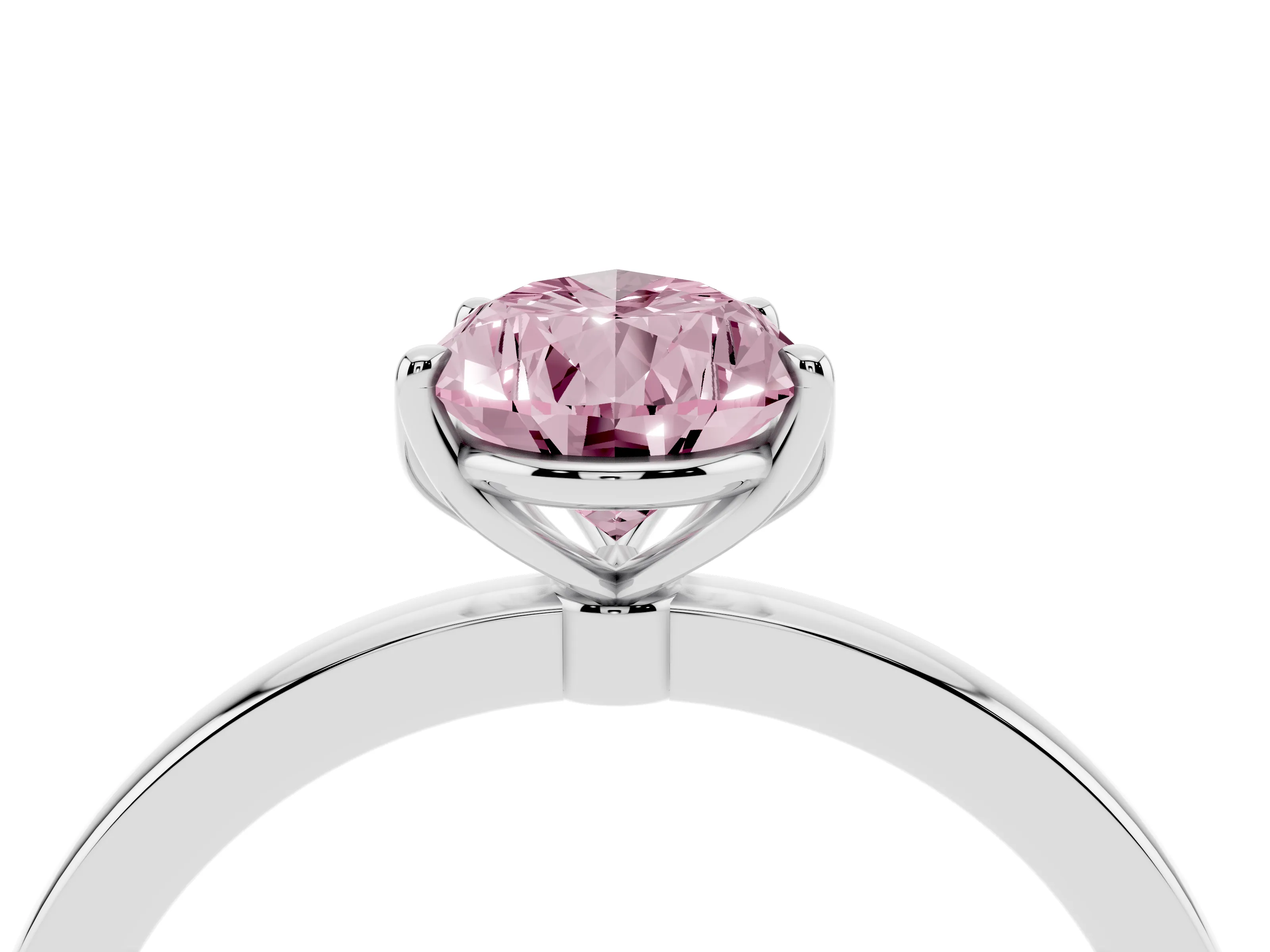 Fancy Pink Pear Cut Diamond Solitaire Ring Set in Platinum with Prong Setting and Thin Polished Band