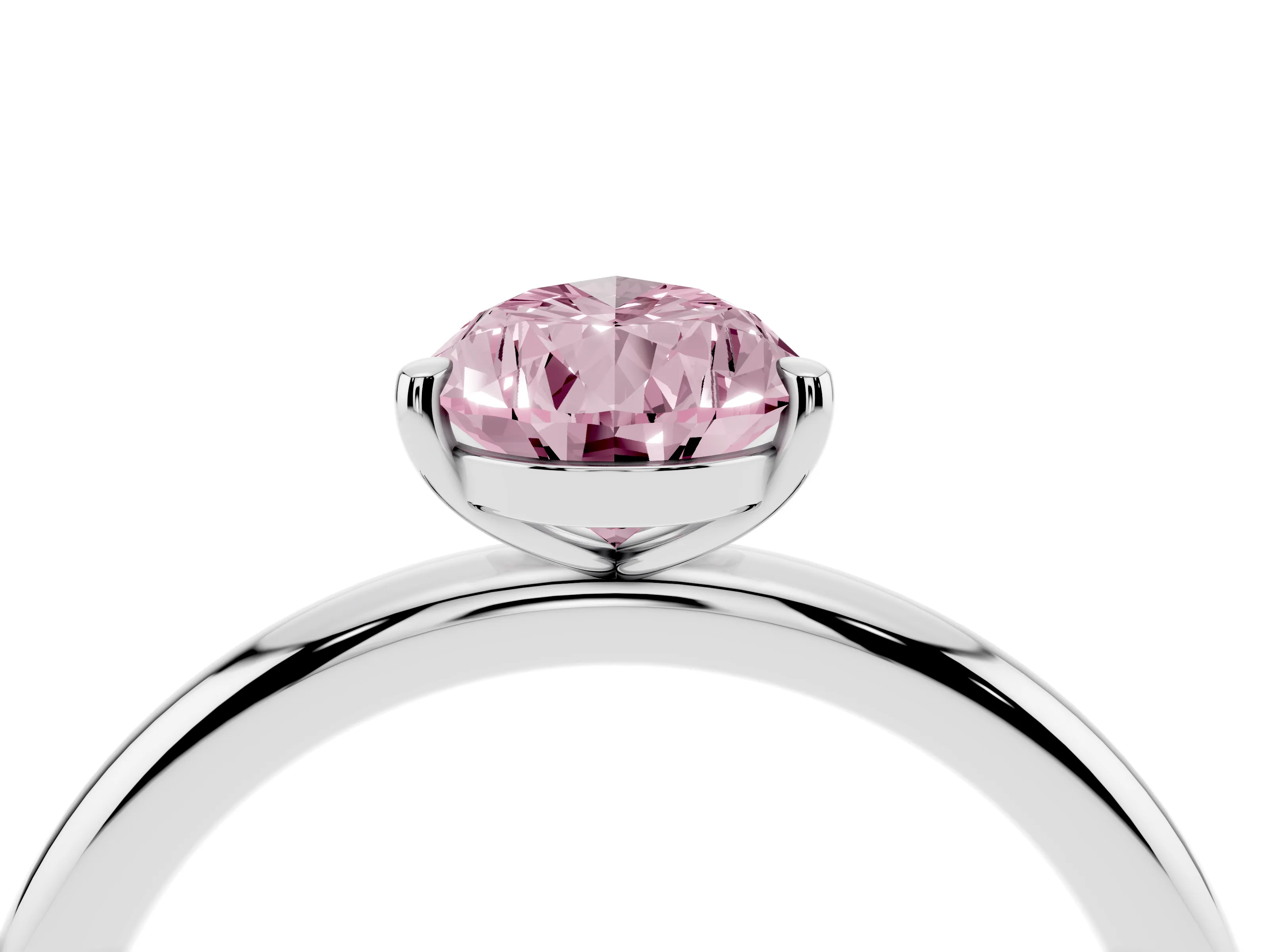 Fancy Pink Pear Cut Diamond Solitaire Ring Set in White gold with Prong Setting on a Polished Plain Band
