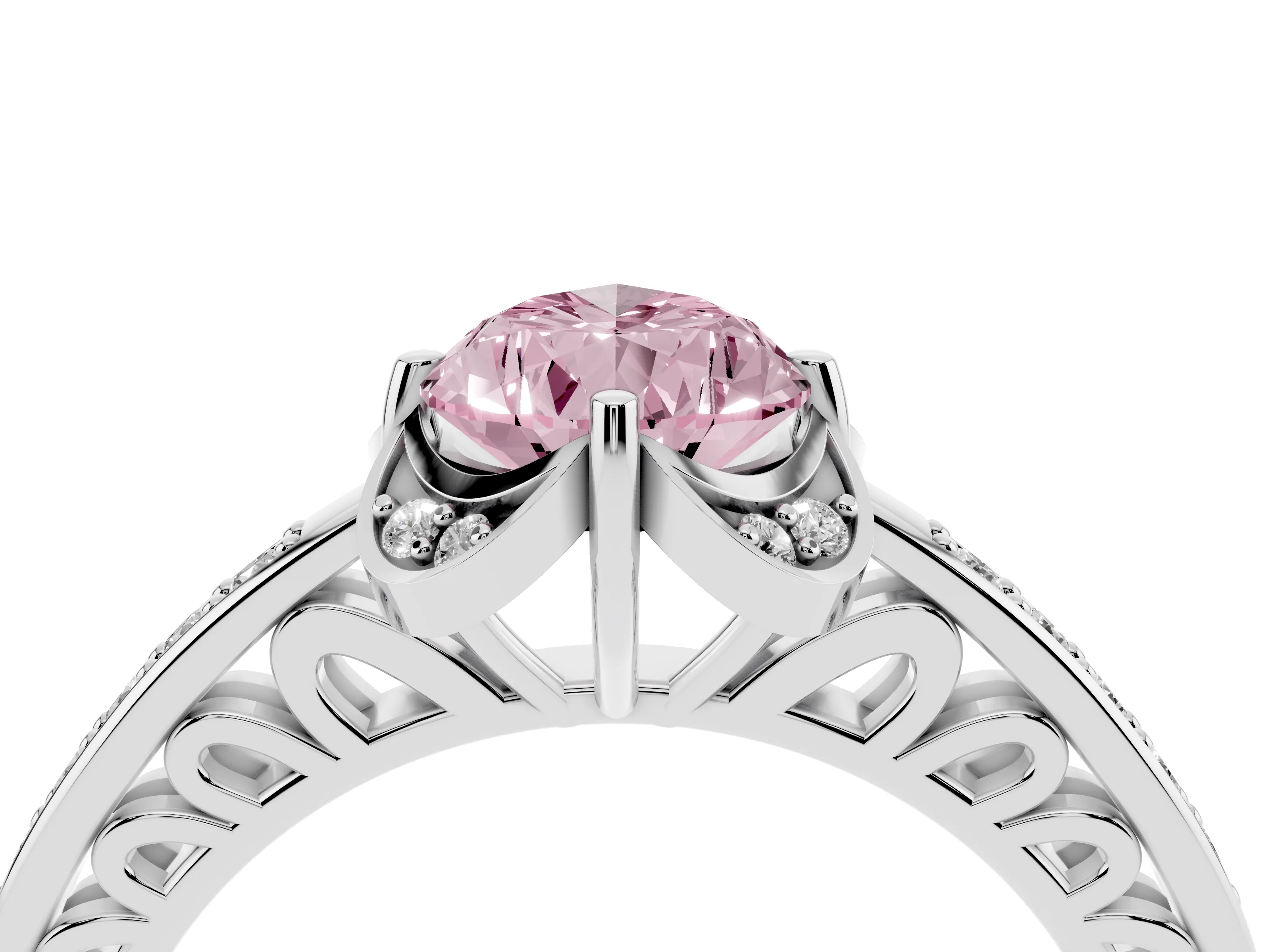 Fancy Pink Pear Cut Diamond Halo Ring Set in Silver with Channel Set Band and Prong Setting