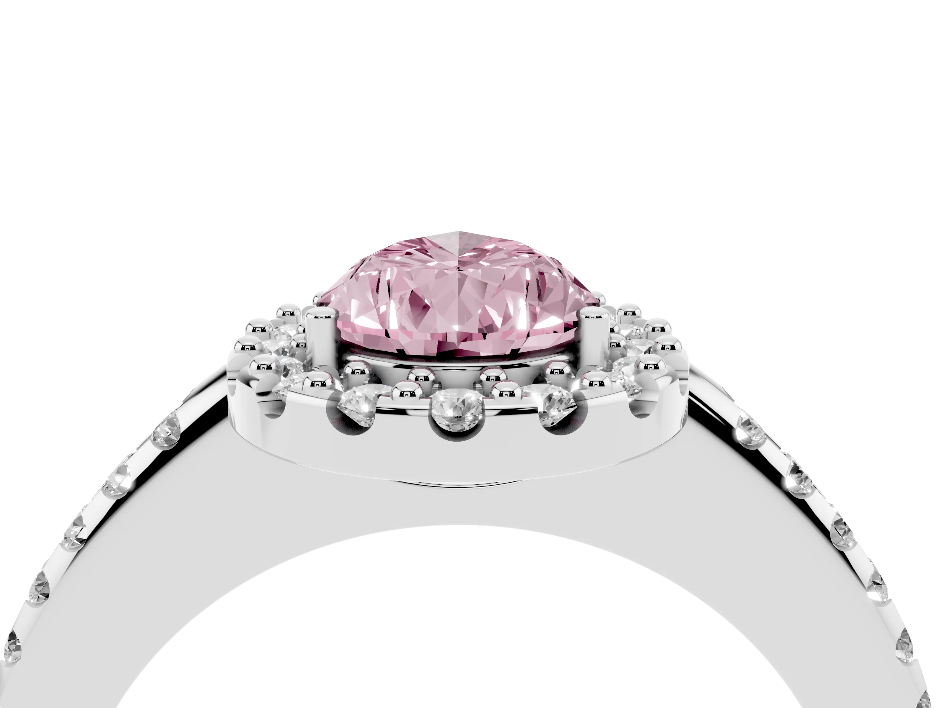 Fancy Pink Pear Cut Diamond Pavé Halo Ring Set in Silver with Prong Setting