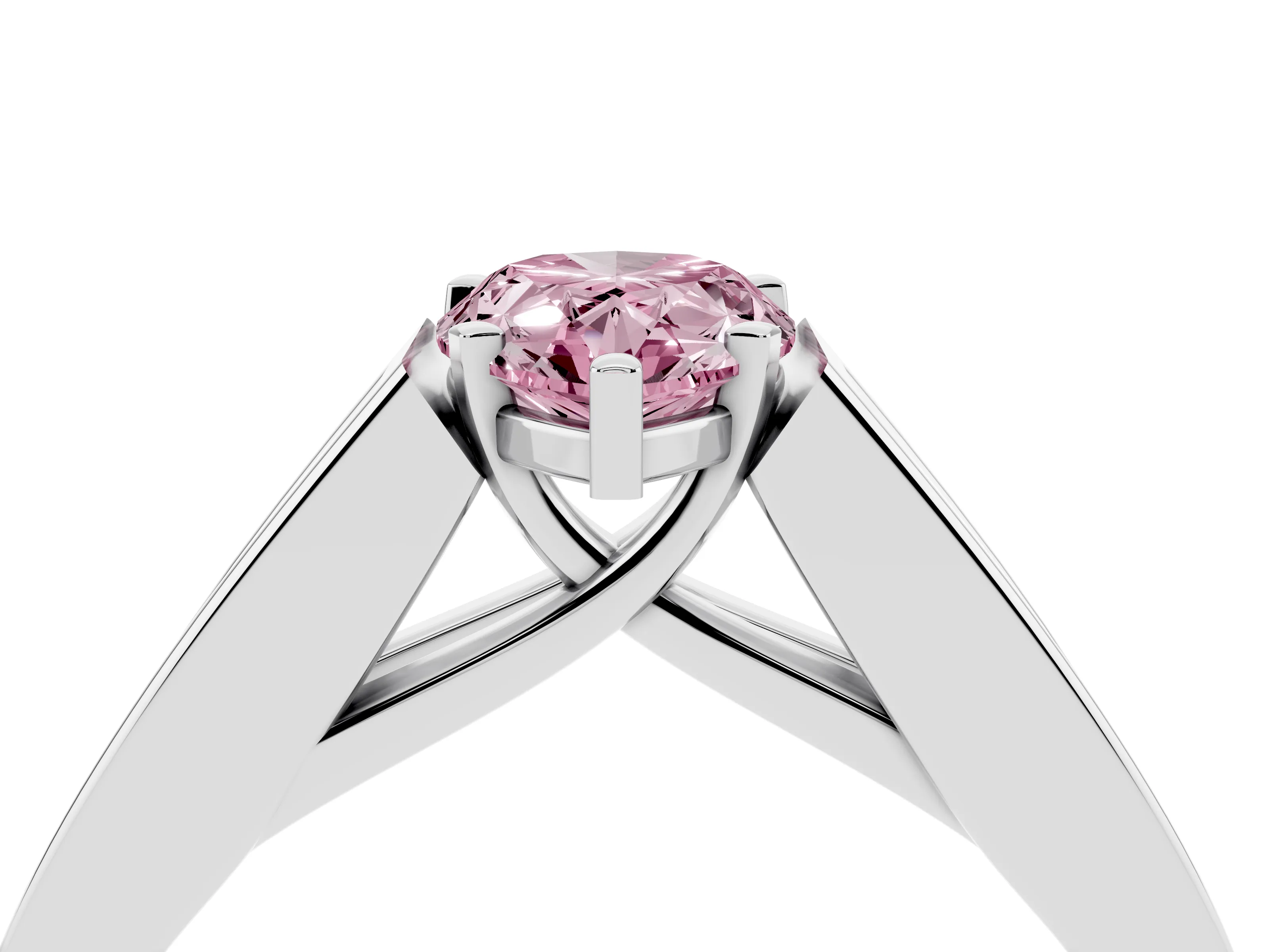 Fancy Pink Pear Cut Diamond Solitaire Ring Set in White gold with Channel-Set Accent Stones and Prong Setting
