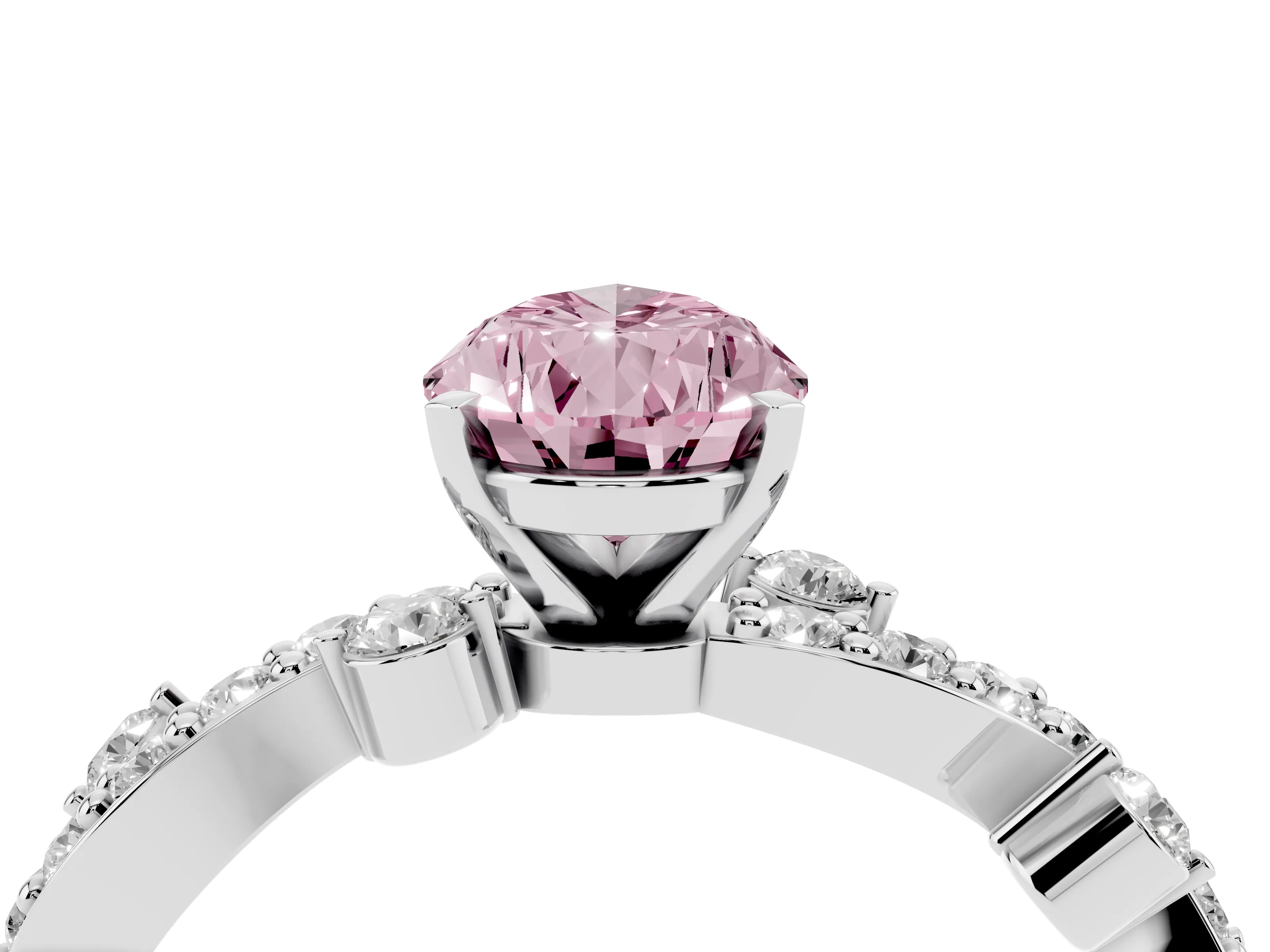 Fancy Pink Pear Cut Diamond Solitaire Twisted Band Set in White gold with Pavé Setting