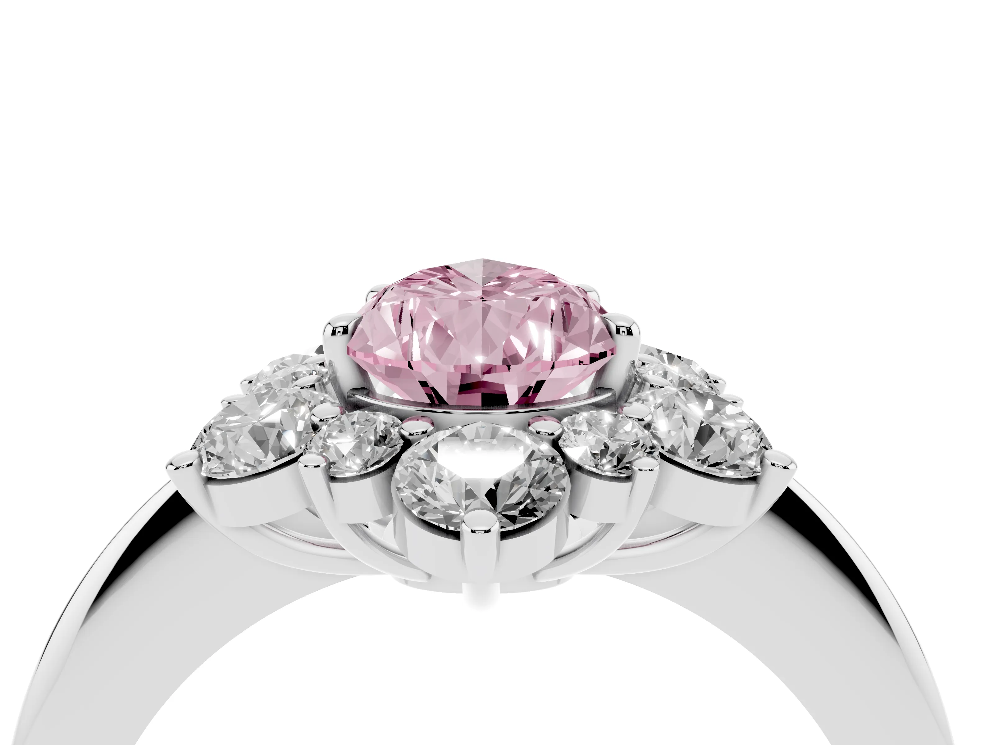 Fancy Pink Pear Cut Diamond Cluster Halo Ring Set in White gold with Solitaire Band and Prong Setting