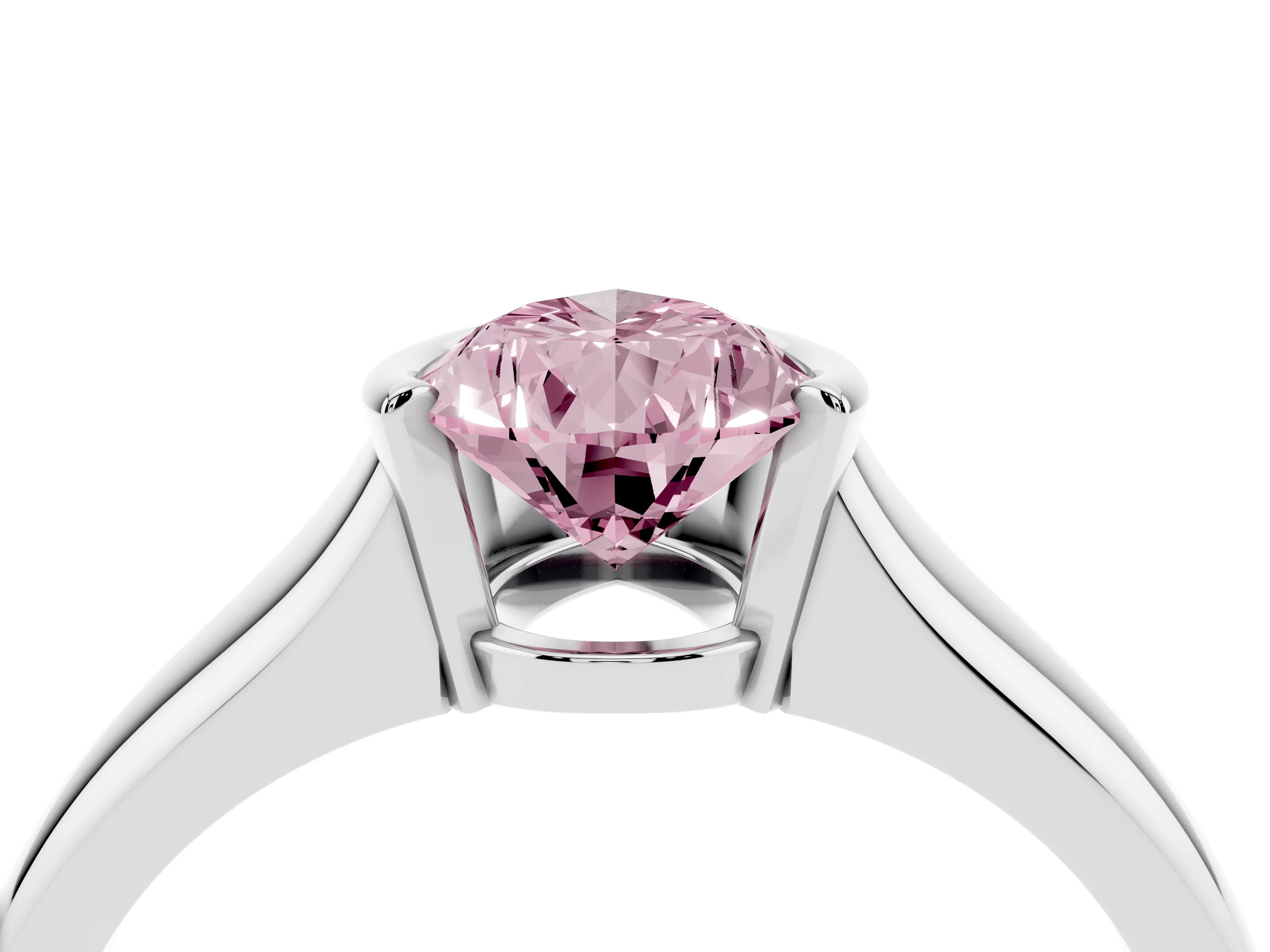 Fancy Pink Pear Cut Diamond Solitaire Tension Set Ring Set in Platinum with Split Shank Band