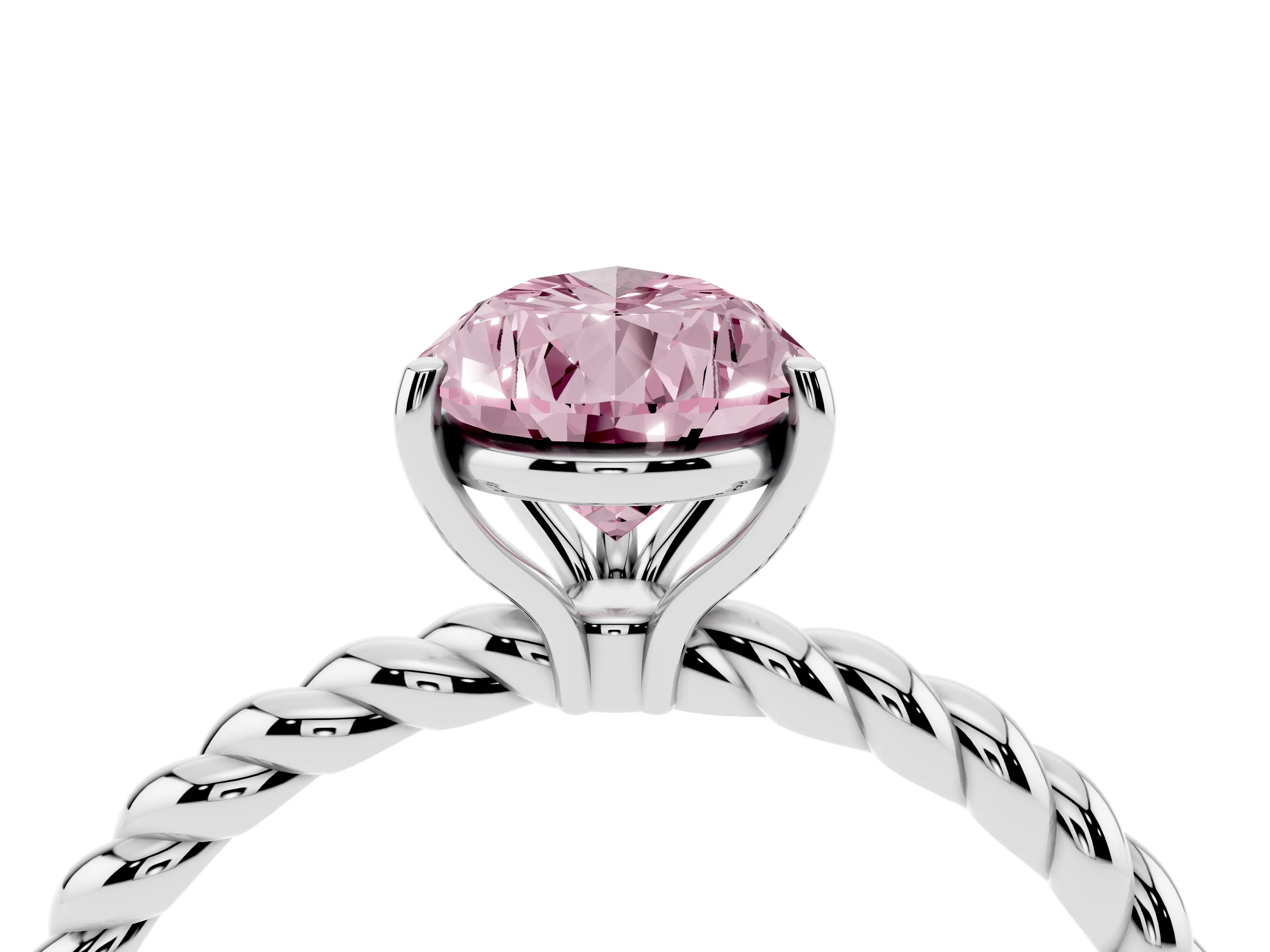 Fancy Pink Pear Cut Diamond Solitaire Ring Set in Platinum with Twist Band and Prong Setting