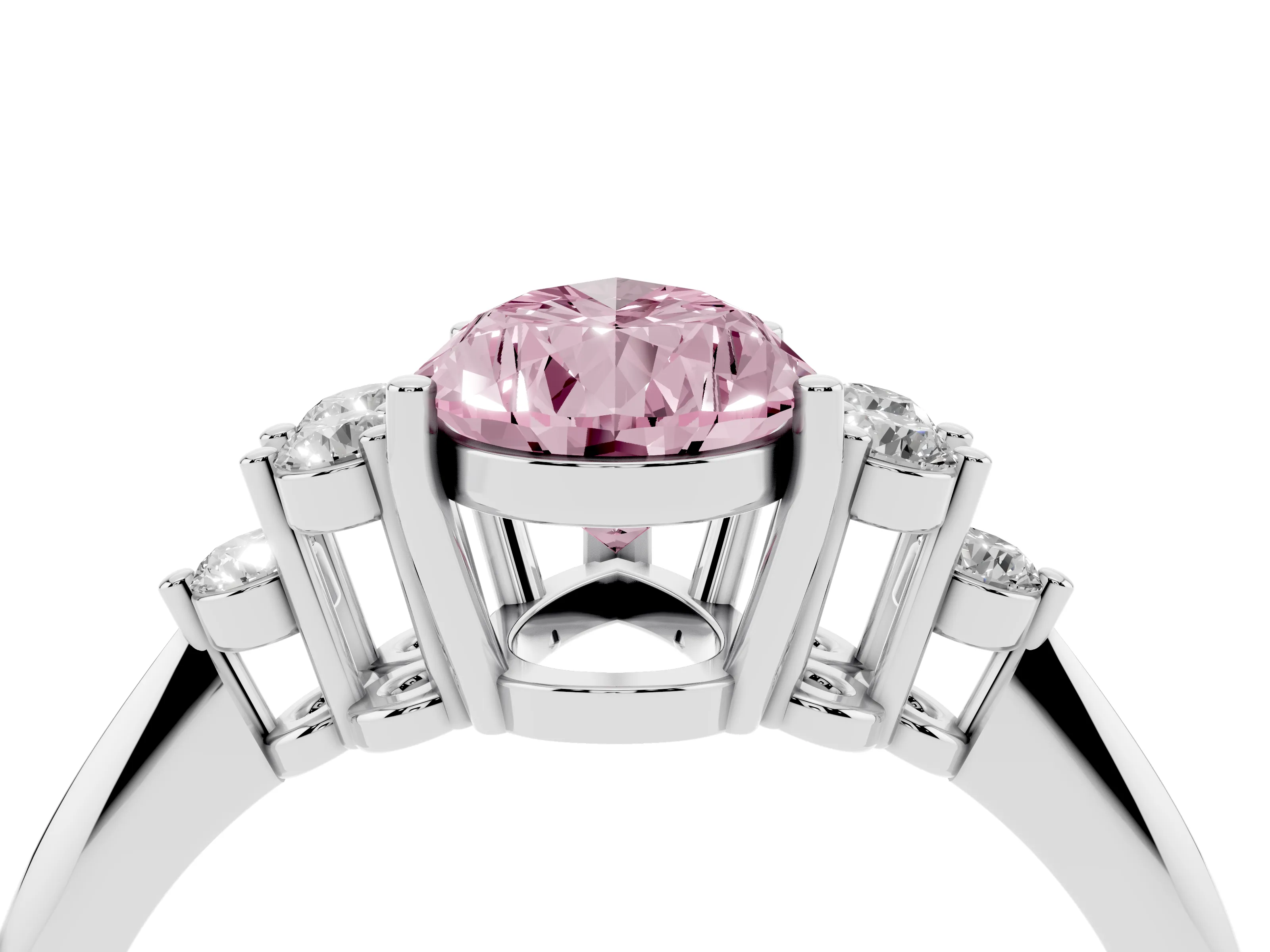 Fancy Pink Pear Cut Diamond Cluster Ring Set in Platinum with Plain Band and Prong Setting