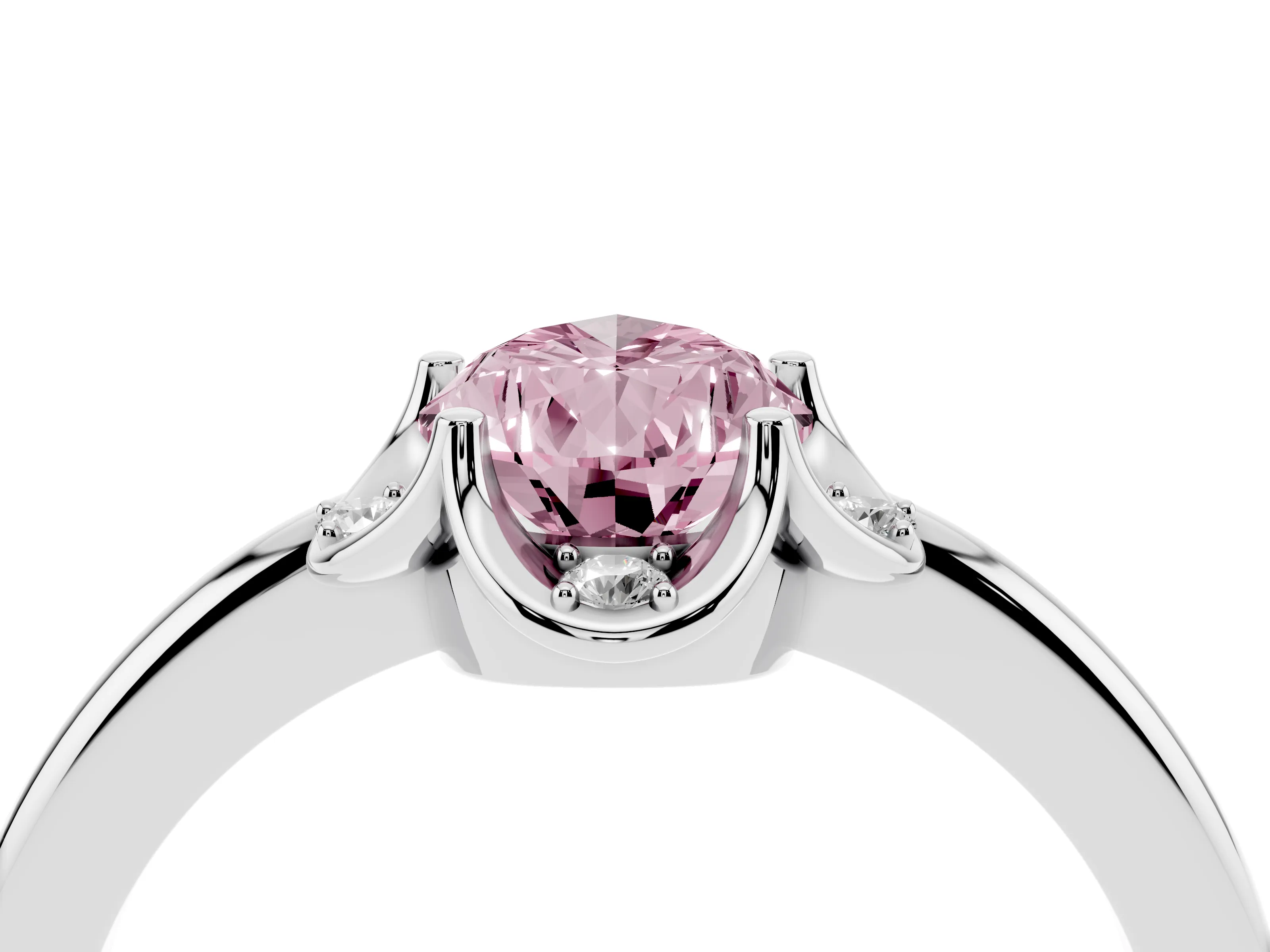 Fancy Pink Pear Cut Diamond Round Cluster Halo Ring Set in White gold with Solitaire Band and Prong Setting