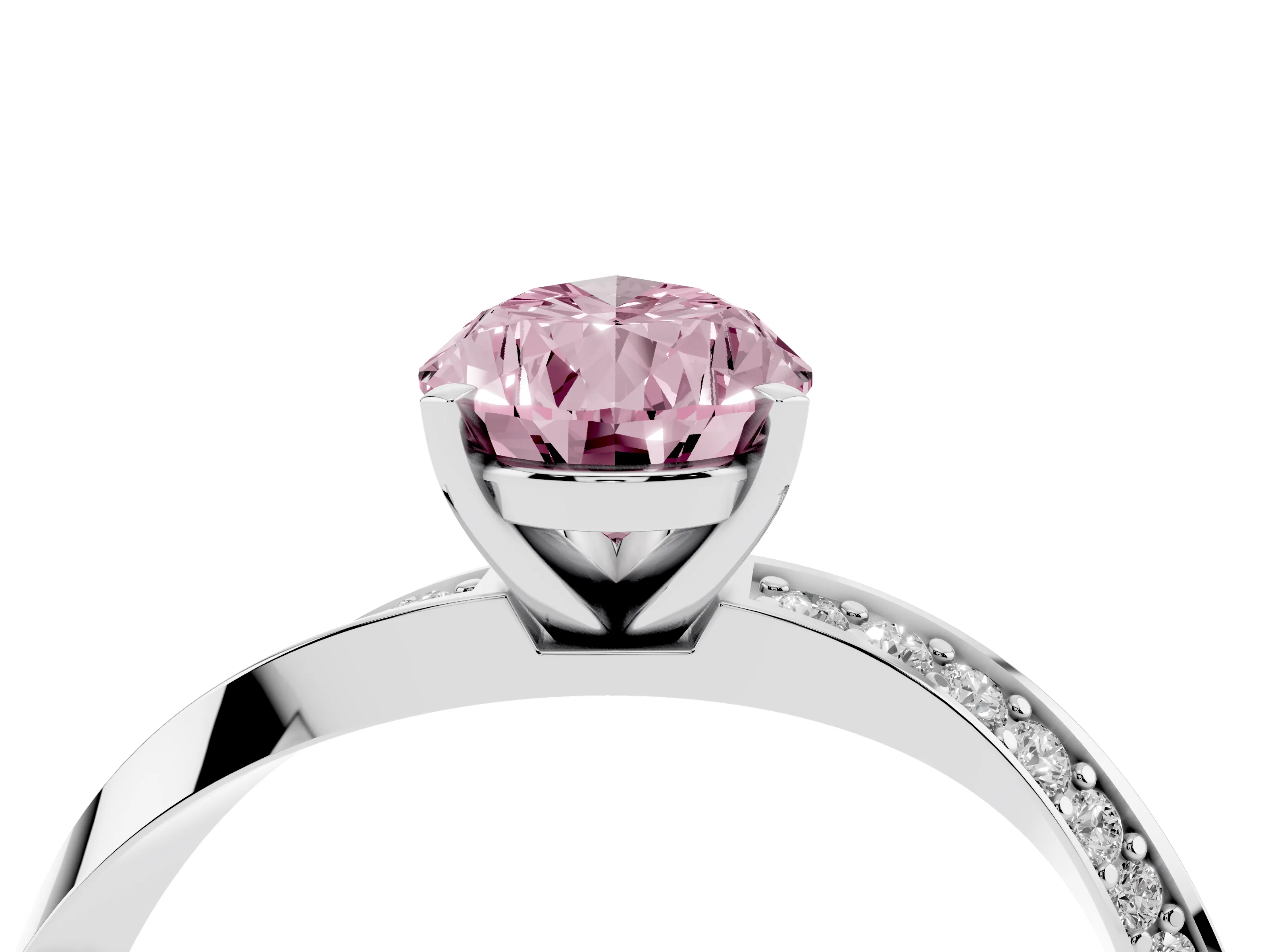 Fancy Pink Pear Cut Diamond Engagement Ring Set in Silver with Side Stone Accents and Prong Setting