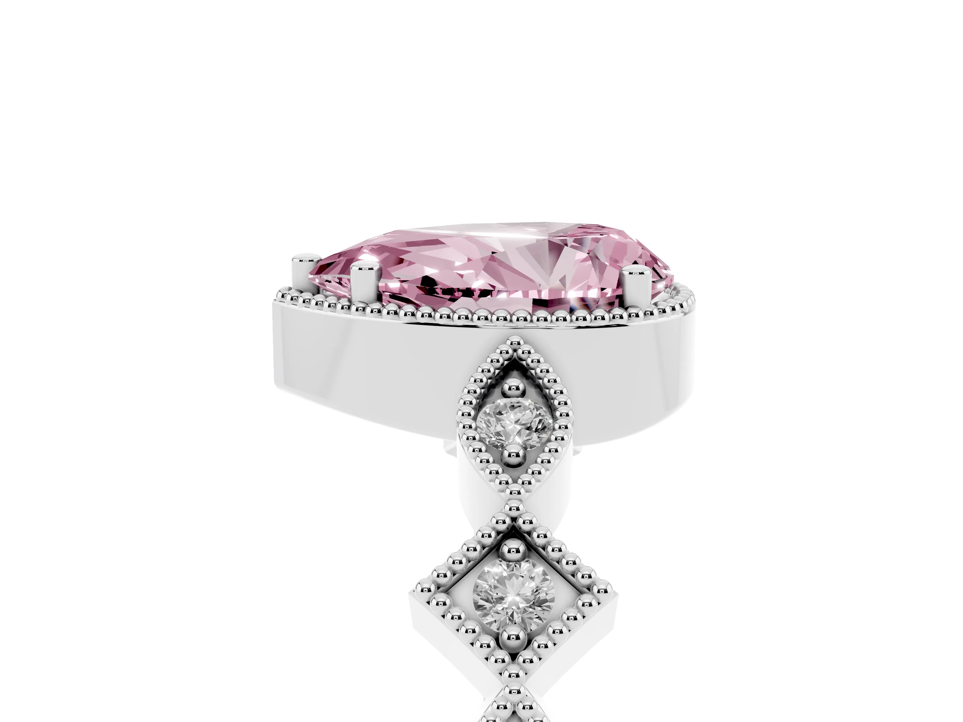 Fancy Pink Pear Cut Diamond Milgrain Marquise Twist Band Ring Set in White gold with Prong Setting