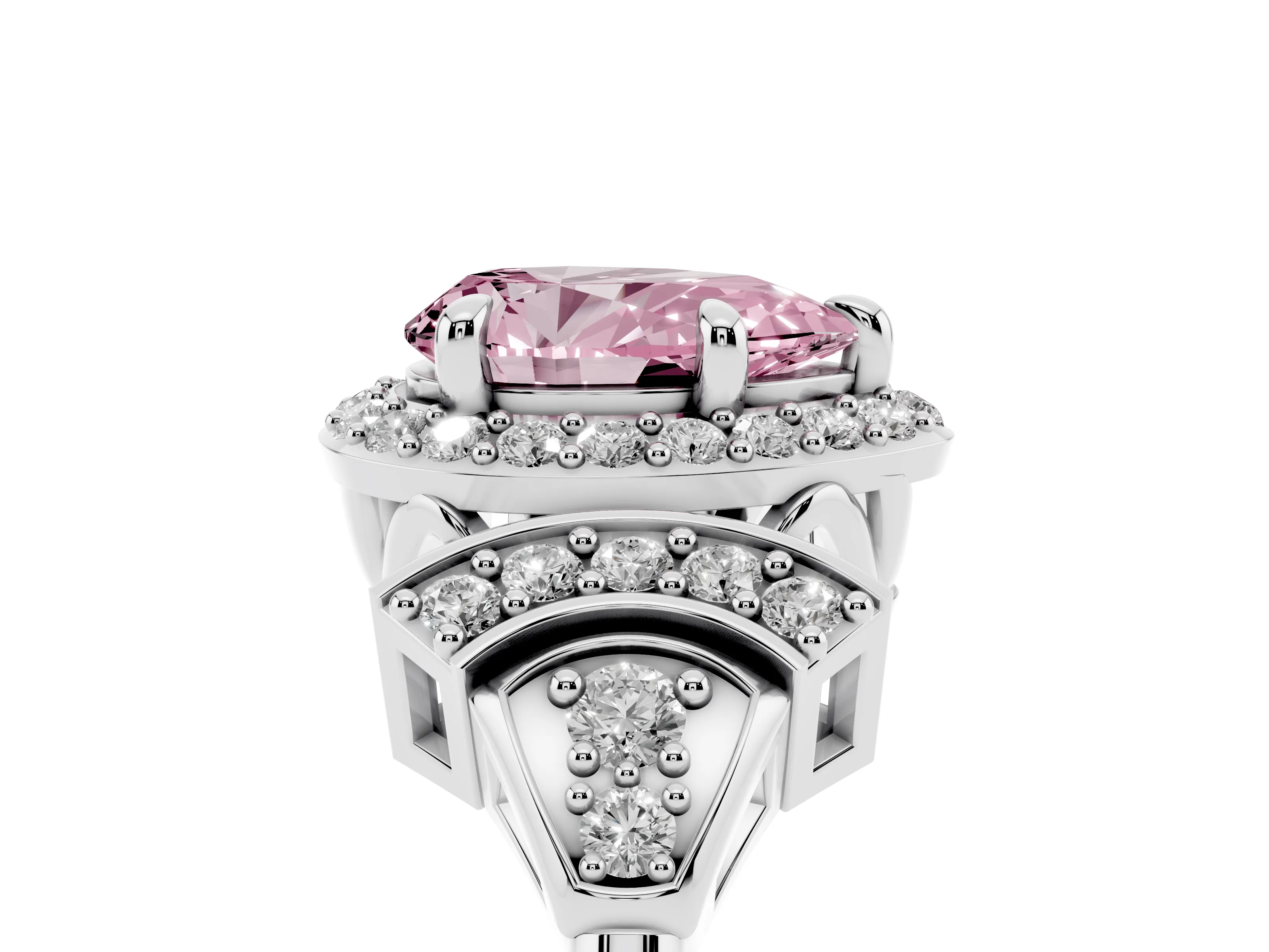 Fancy Pink Pear Cut Diamond Halo Engagement Ring Set in Silver with Accent Stone Split Shank
