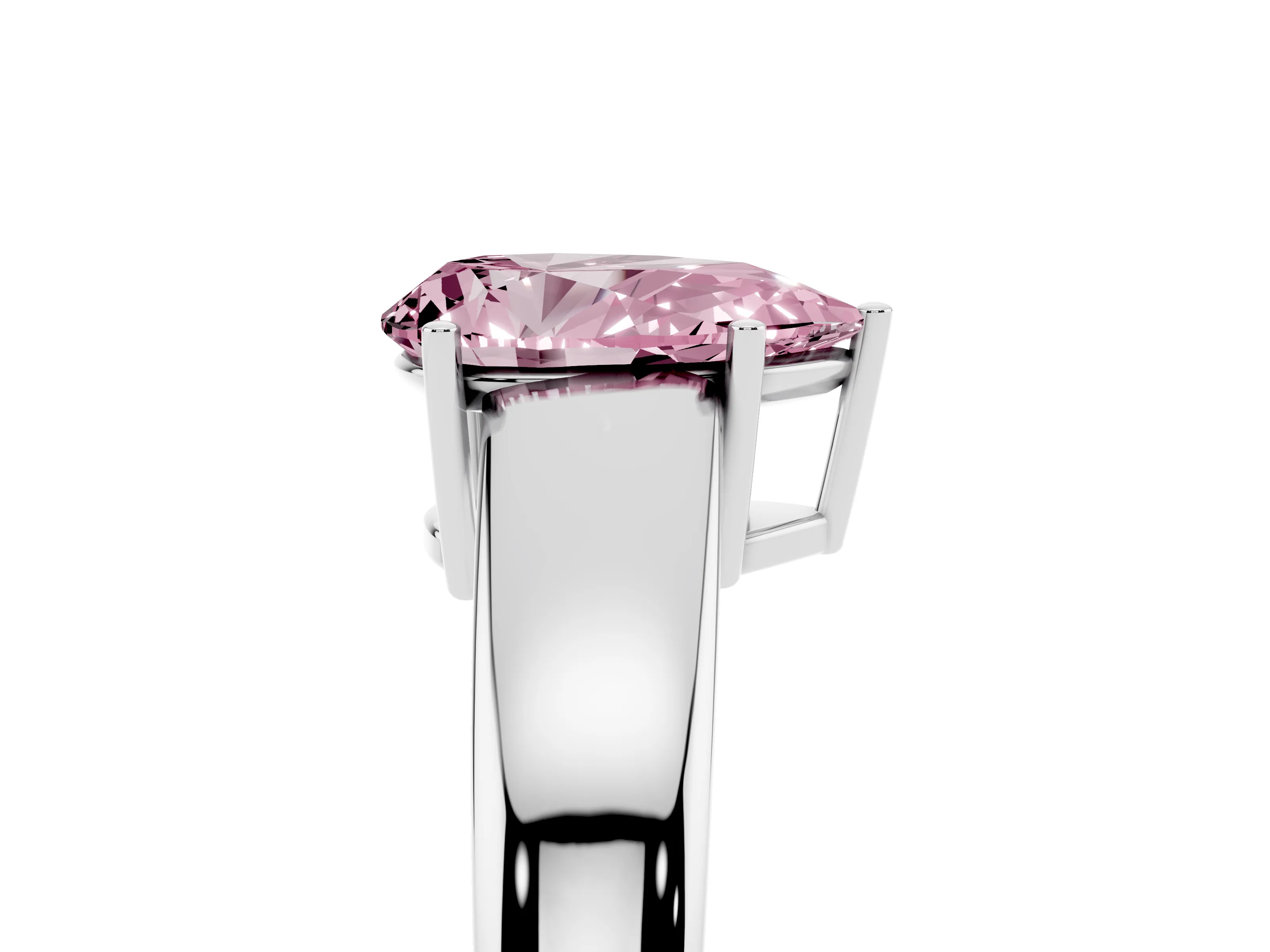 Fancy Pink Pear Cut Diamond Solitaire Ring Set in White gold with Tapered Band and Prong Setting