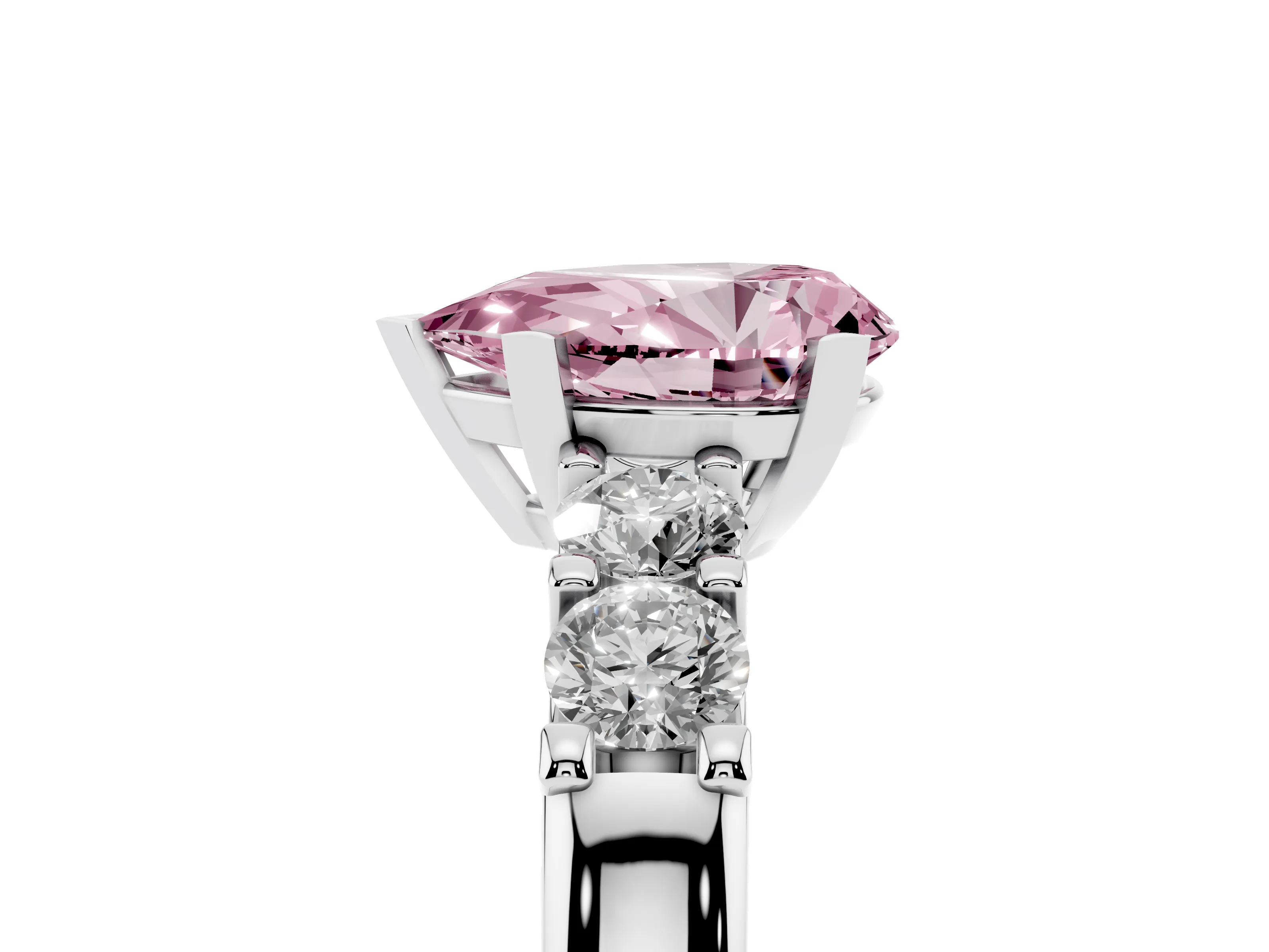 Fancy Pink Pear Cut Diamond Five-Stone Prong Set Engagement Ring Set in Platinum with Channel Band