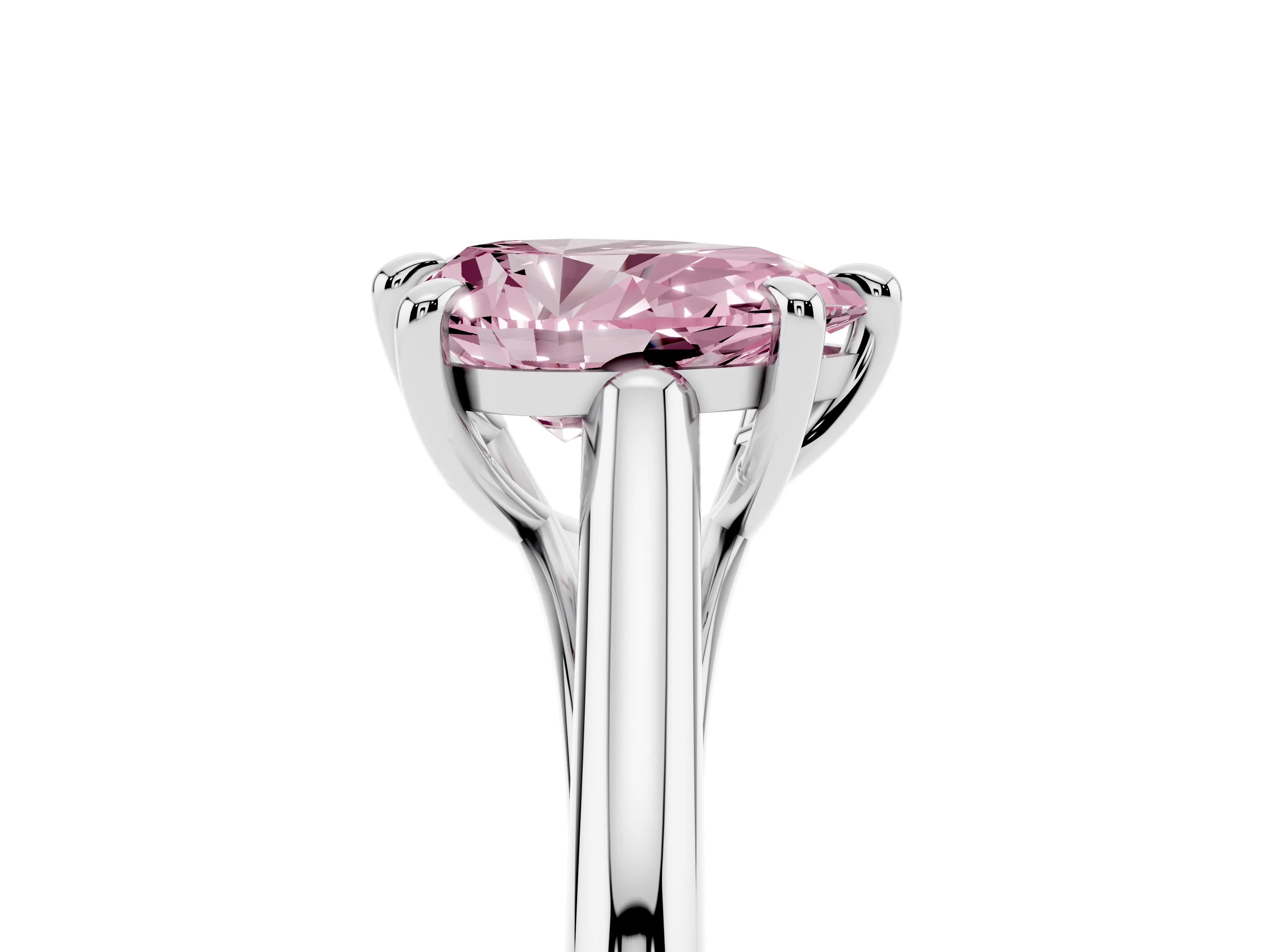 Fancy Pink Pear Cut Diamond Solitaire Engagement Ring Set in Platinum with Prong Setting and Plain Classic Band