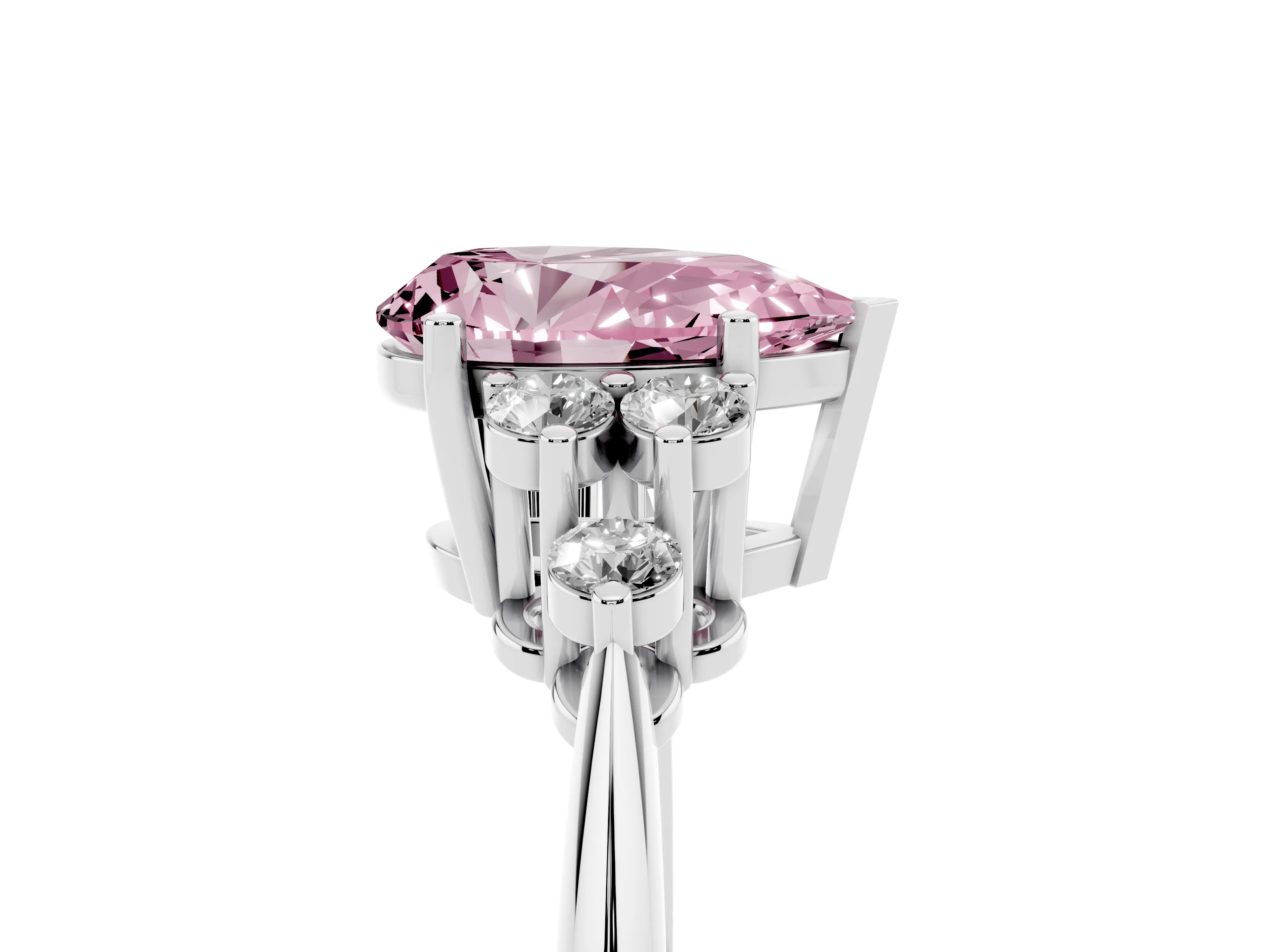 Fancy Pink Pear Cut Diamond Cluster Ring Set in Platinum with Plain Band and Prong Setting