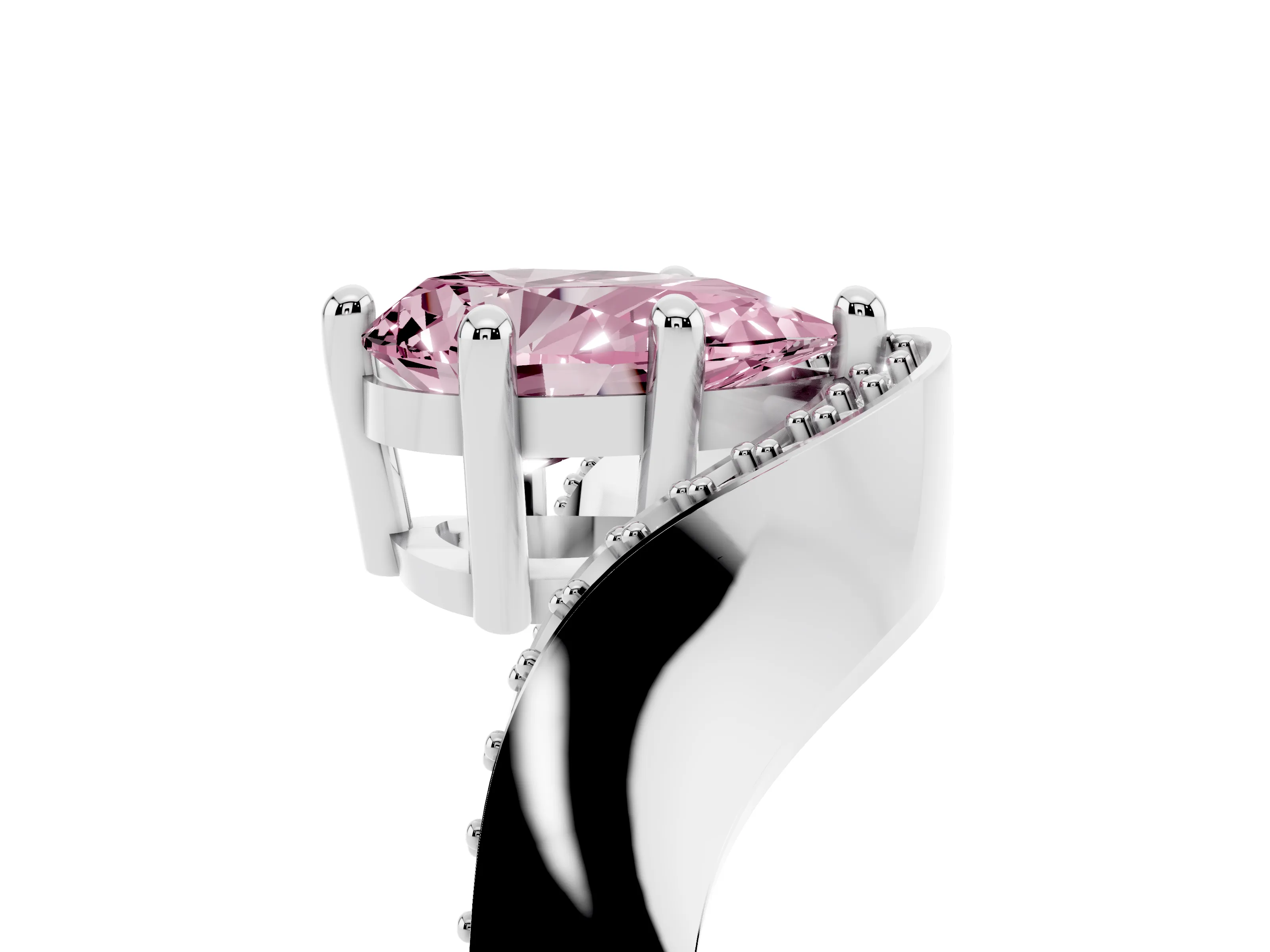 Fancy Pink Pear Cut Diamond Solitaire Engagement Ring Set in White gold with Pavé Shoulders