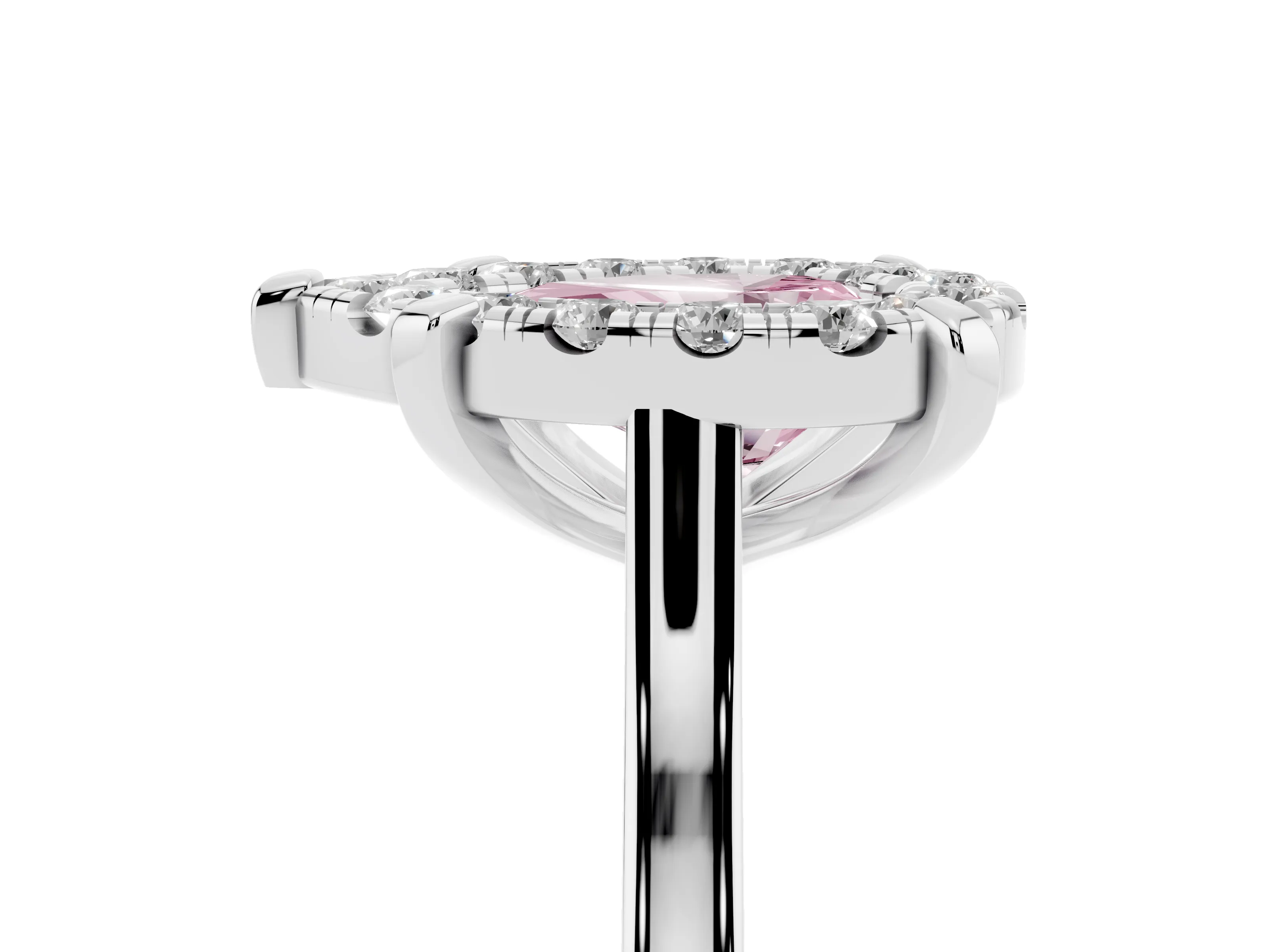Fancy Pink Pear Cut Diamond Cluster Halo Solitaire Ring Set in Silver with Prong Setting