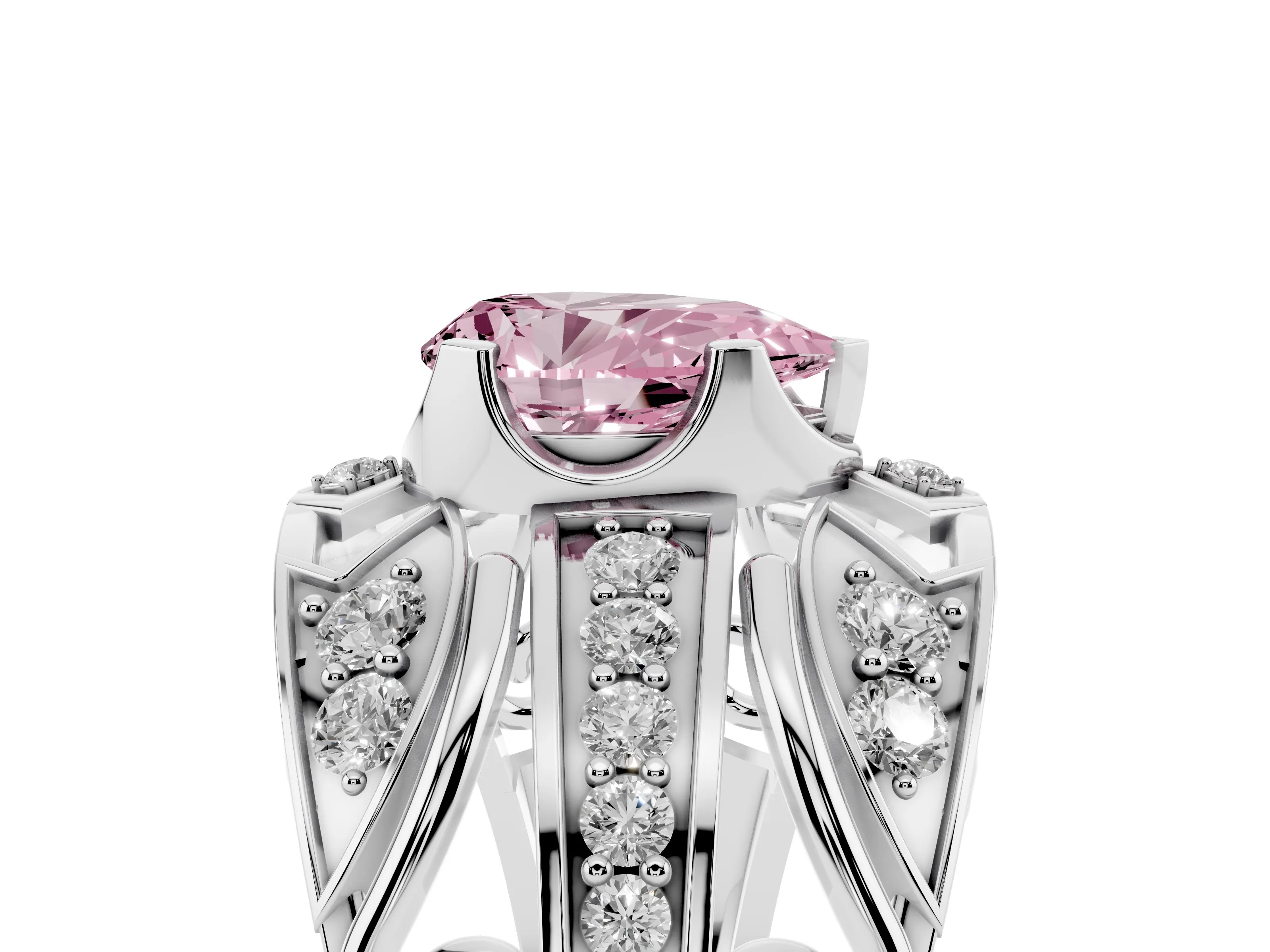 Fancy Pink Pear Cut Diamond Art Deco Ring Set in Platinum with Pavé Split Shank