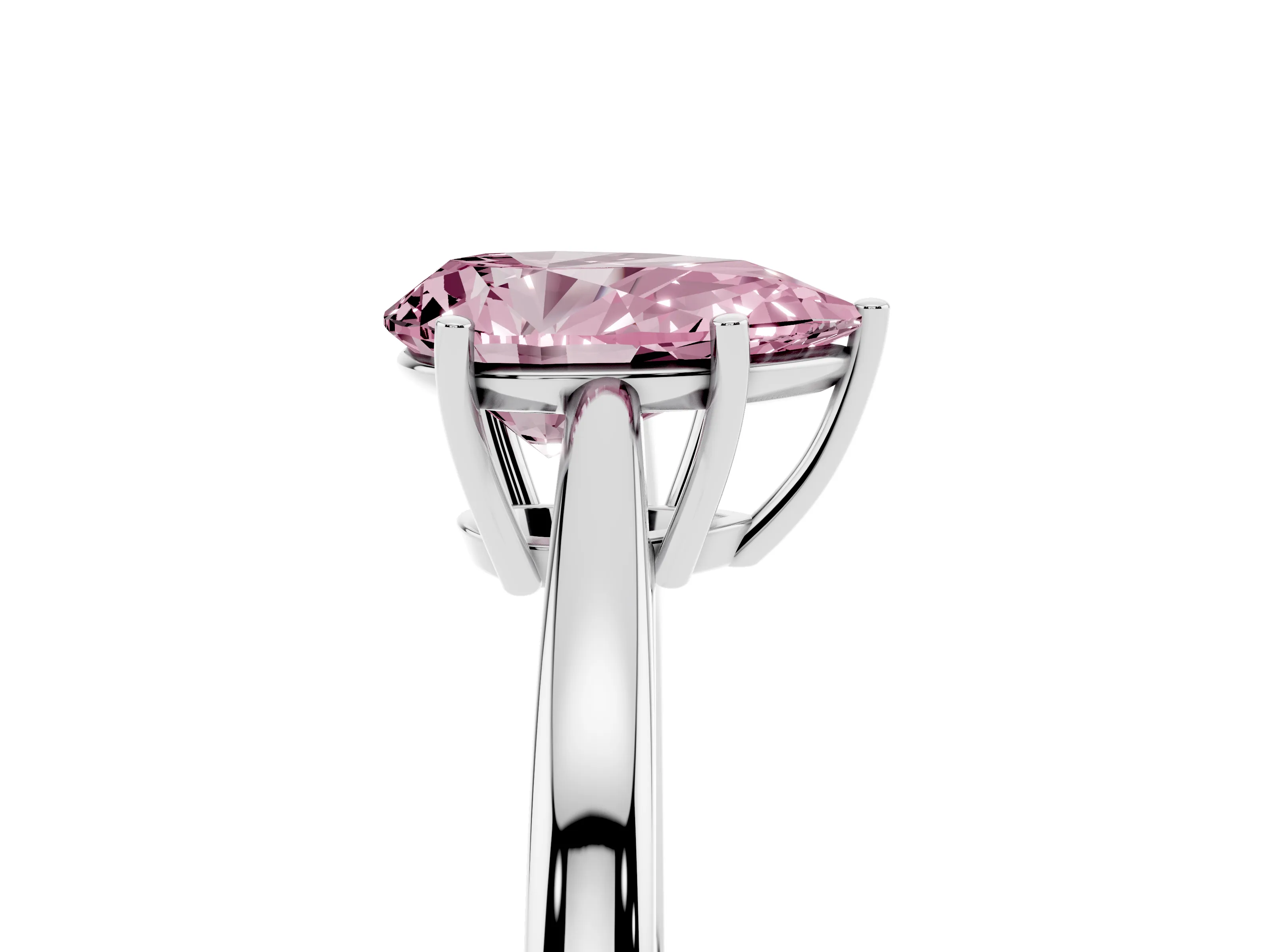Fancy Pink Pear Cut Diamond Solitaire Ring Set in Silver with Split Shank and Prong Setting