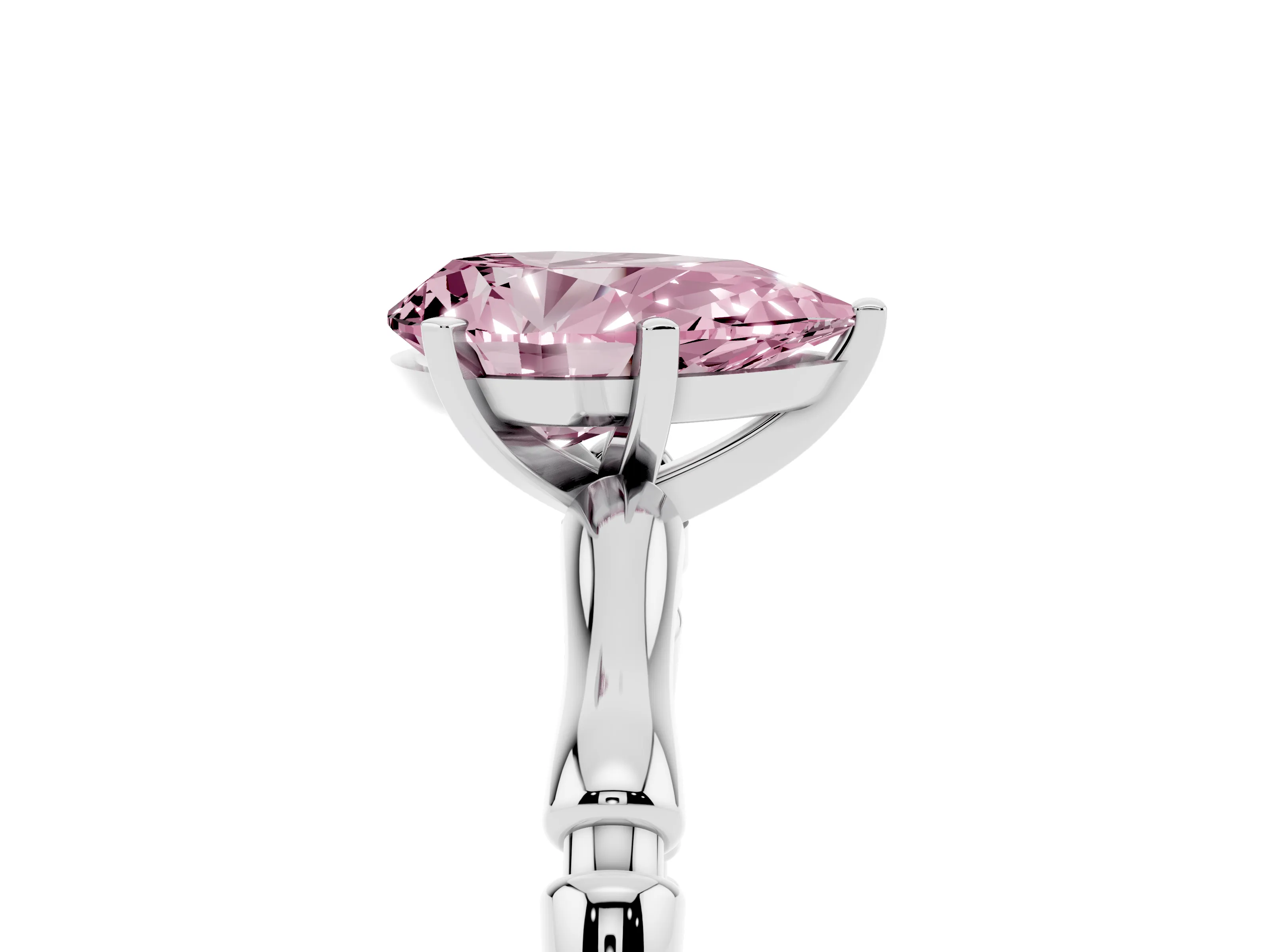 Fancy Pink Pear Cut Diamond Solitaire Ring Set in Platinum with Bamboo Band and Prong Setting