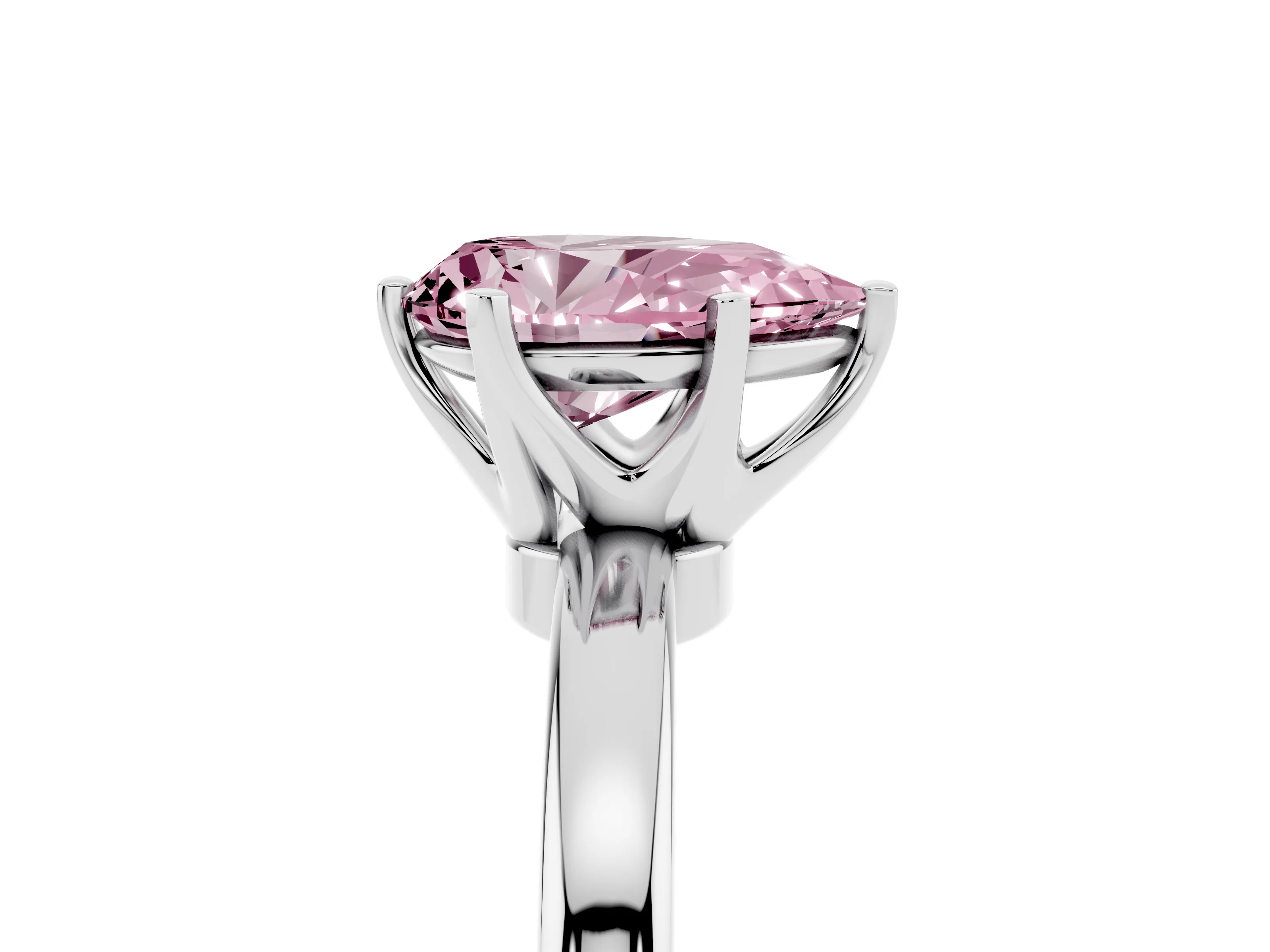 Fancy Pink Pear Cut Diamond Solitaire Ring Set in White gold with Raised Prong Setting on a Classic Band