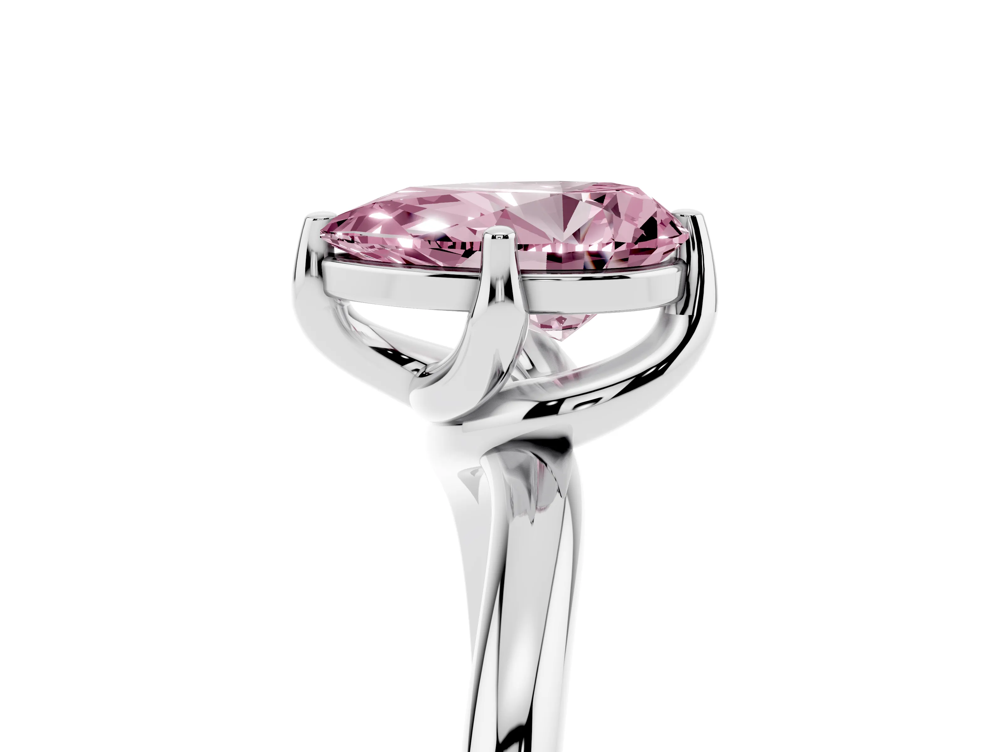 Fancy Pink Pear Cut Diamond Solitaire Engagement Ring Set in Platinum with Classic Plain Band