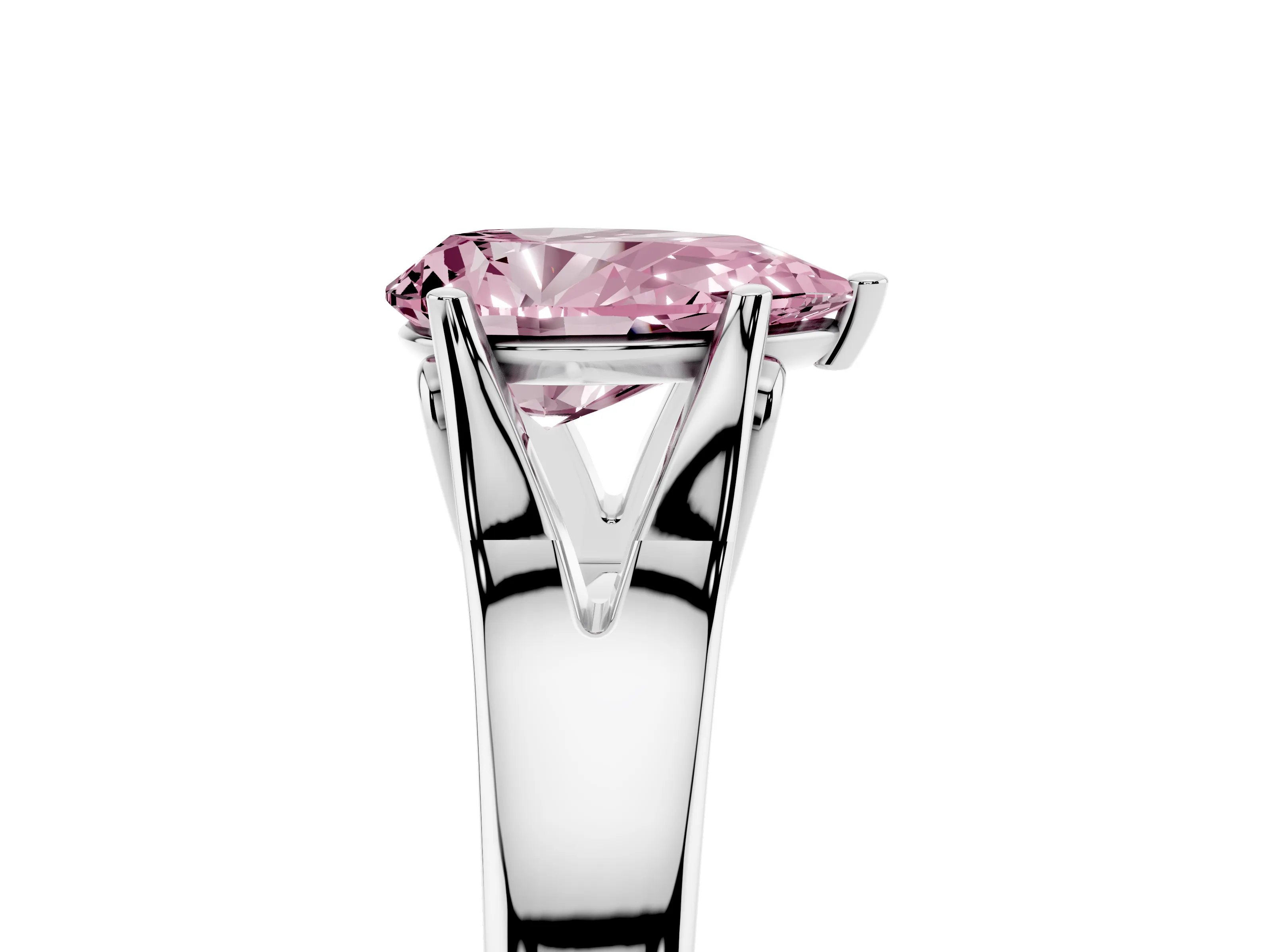 Fancy Pink Pear Cut Diamond Solitaire Ring Set in Silver with Arched Cathedral Band and Prong Setting