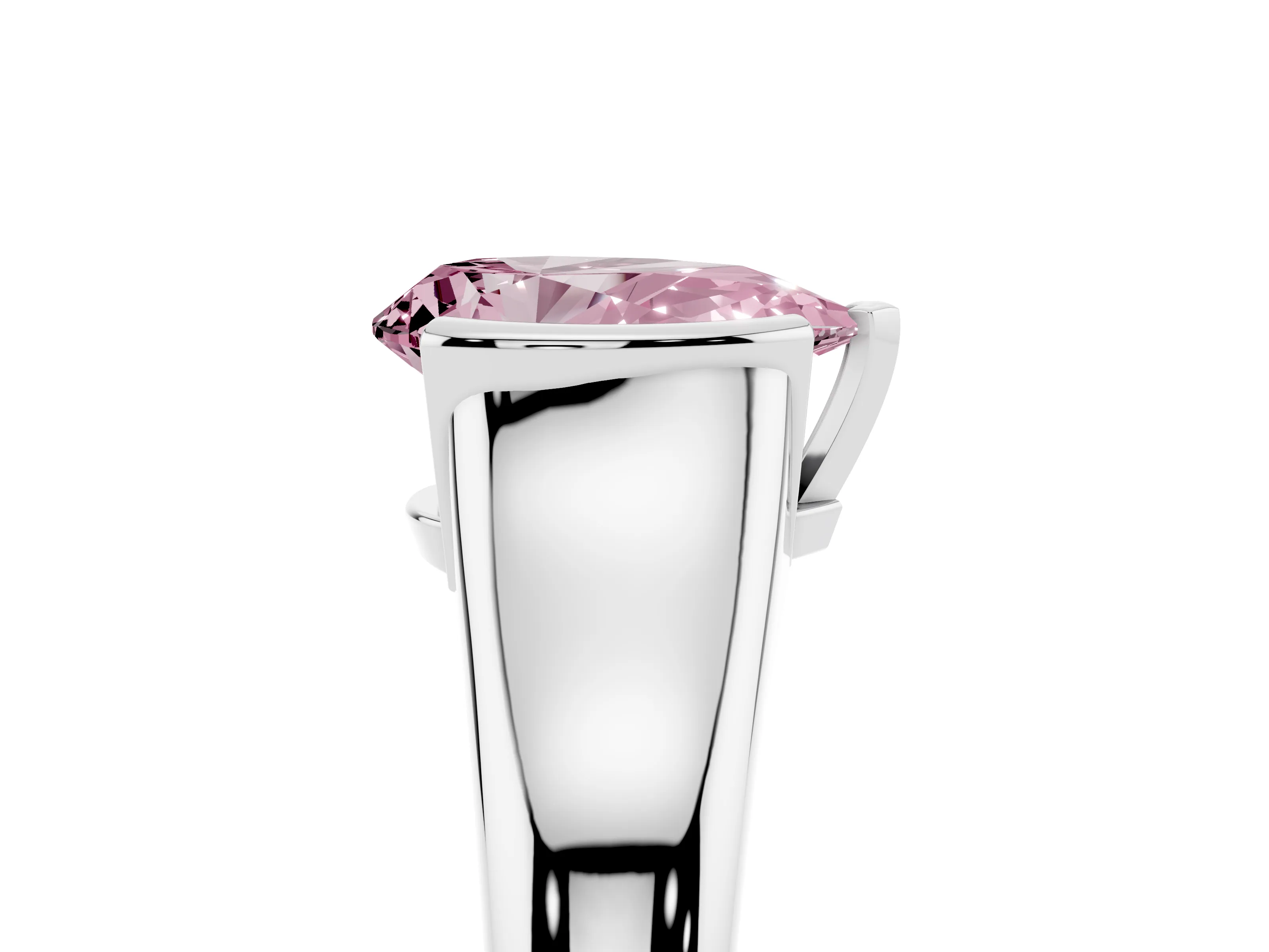 Fancy Pink Pear Cut Diamond Solitaire Tension Set Ring Set in Platinum with Split Shank Band