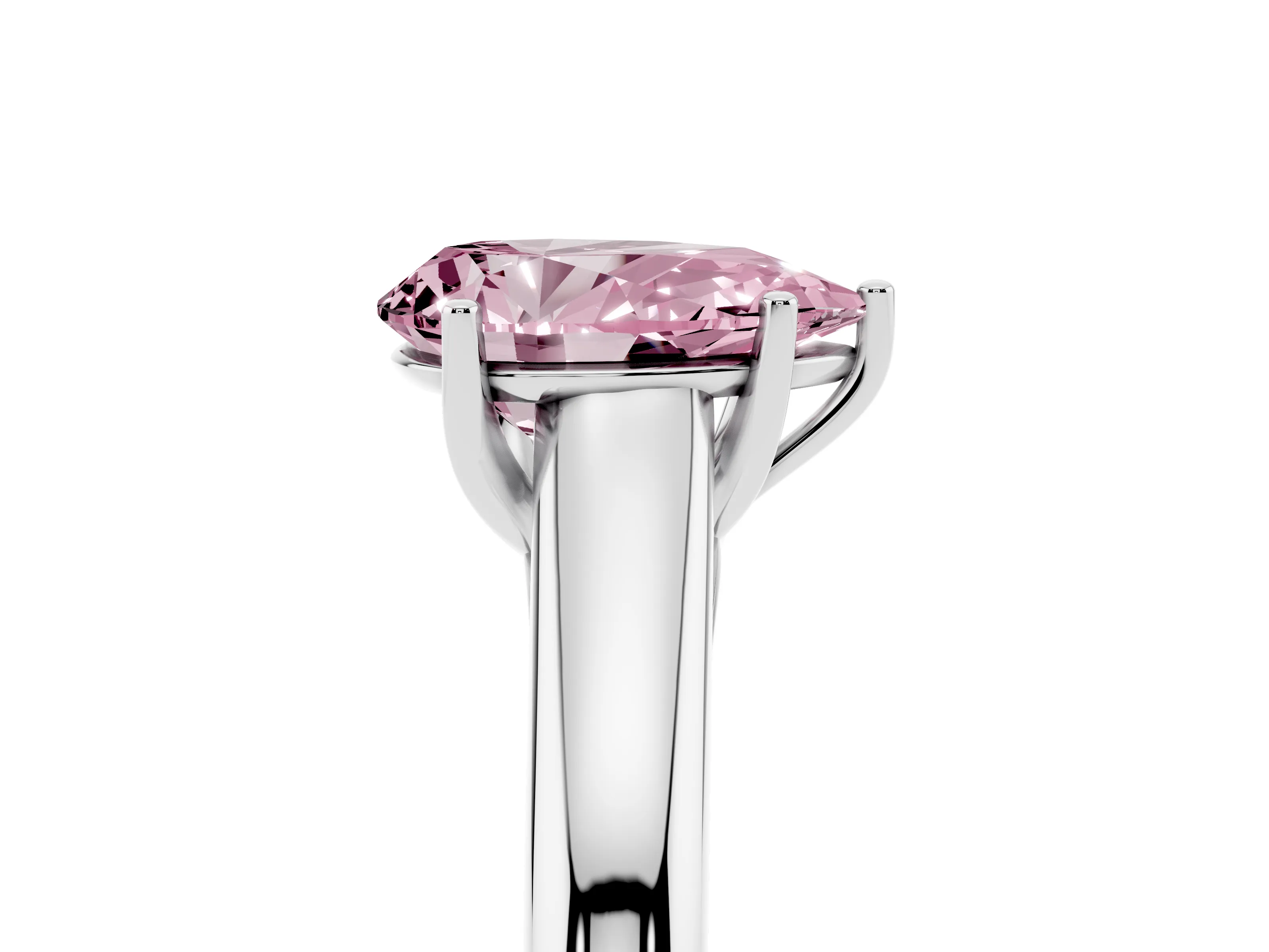 Fancy Pink Pear Cut Diamond Solitaire Engagement Ring Set in Silver with Subtly Tapered Band and Prong Setting