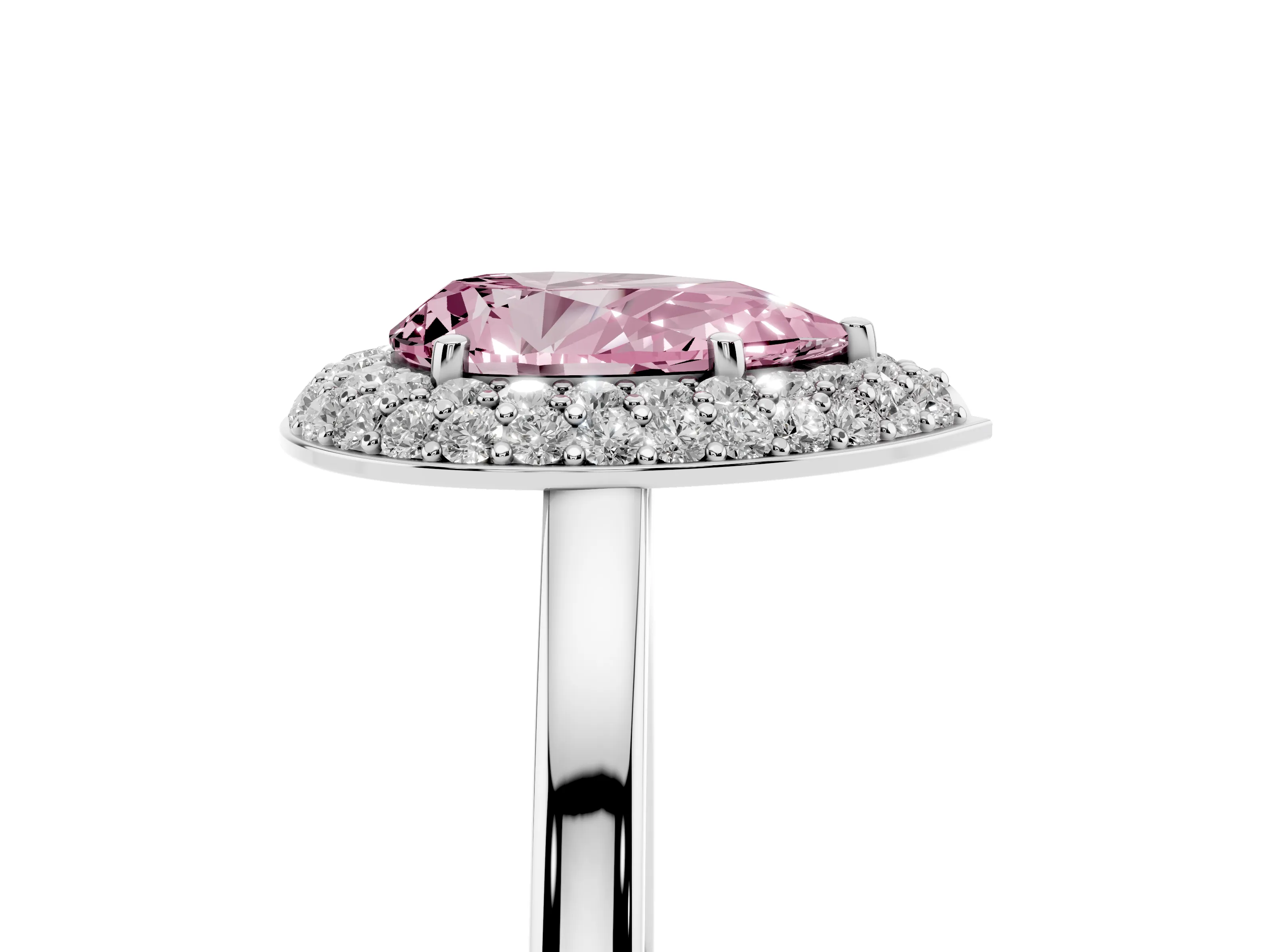 Fancy Pink Pear Cut Diamond Halo Engagement Ring Set in Silver with Solitaire Band and Prong Setting