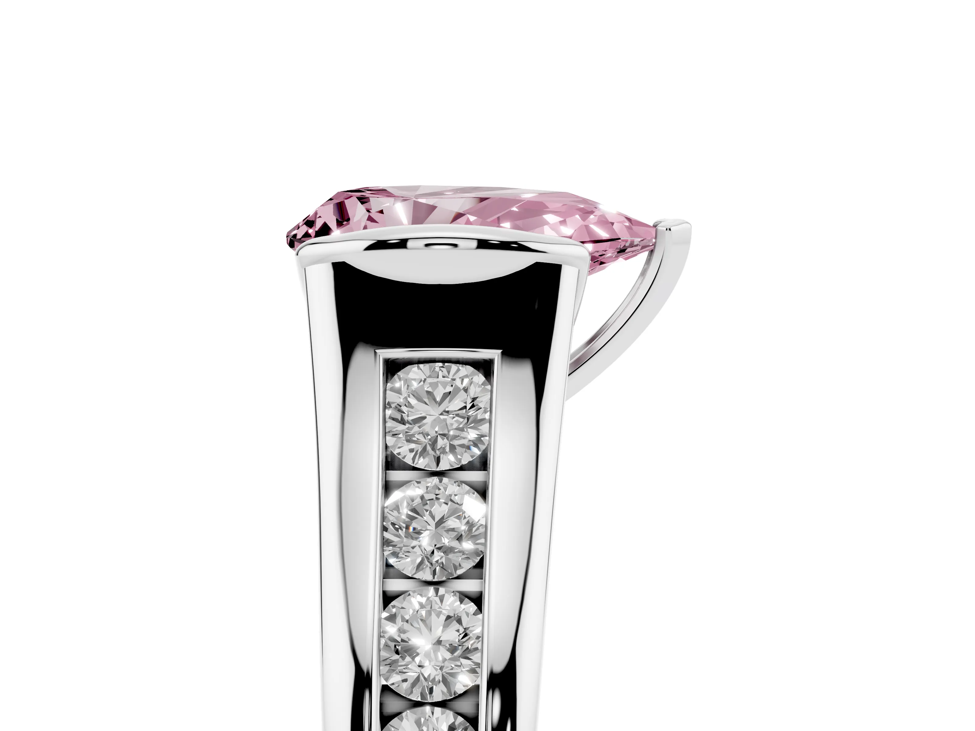 Fancy Pink Pear Cut Diamond Bezel-Set Solitaire Ring Set in Silver with Channel-Set Band