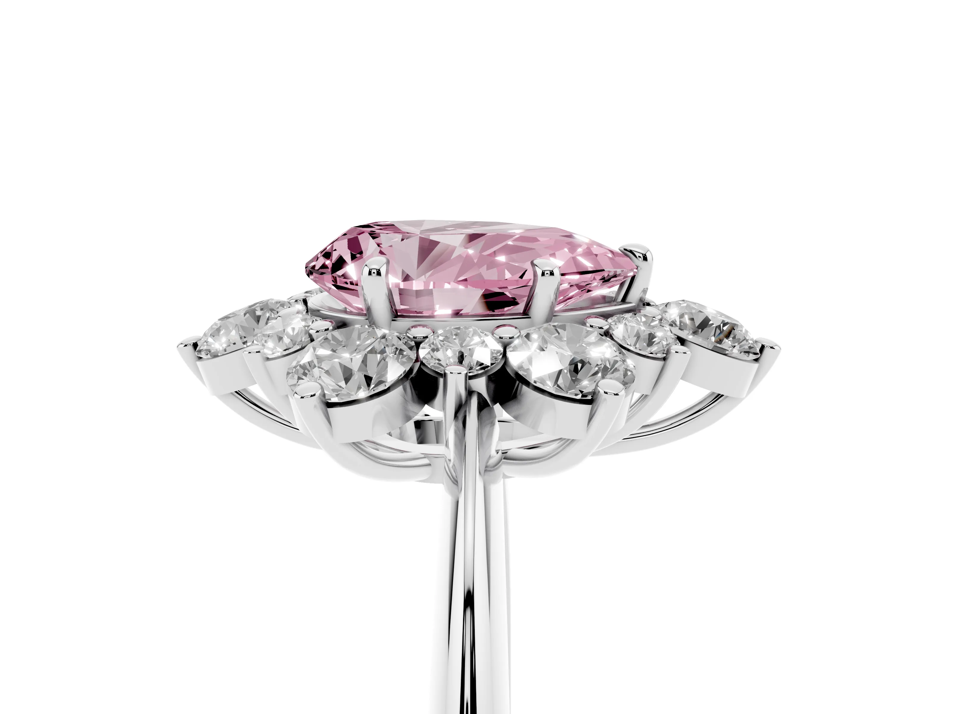 Fancy Pink Pear Cut Diamond Cluster Halo Ring Set in White gold with Solitaire Band and Prong Setting