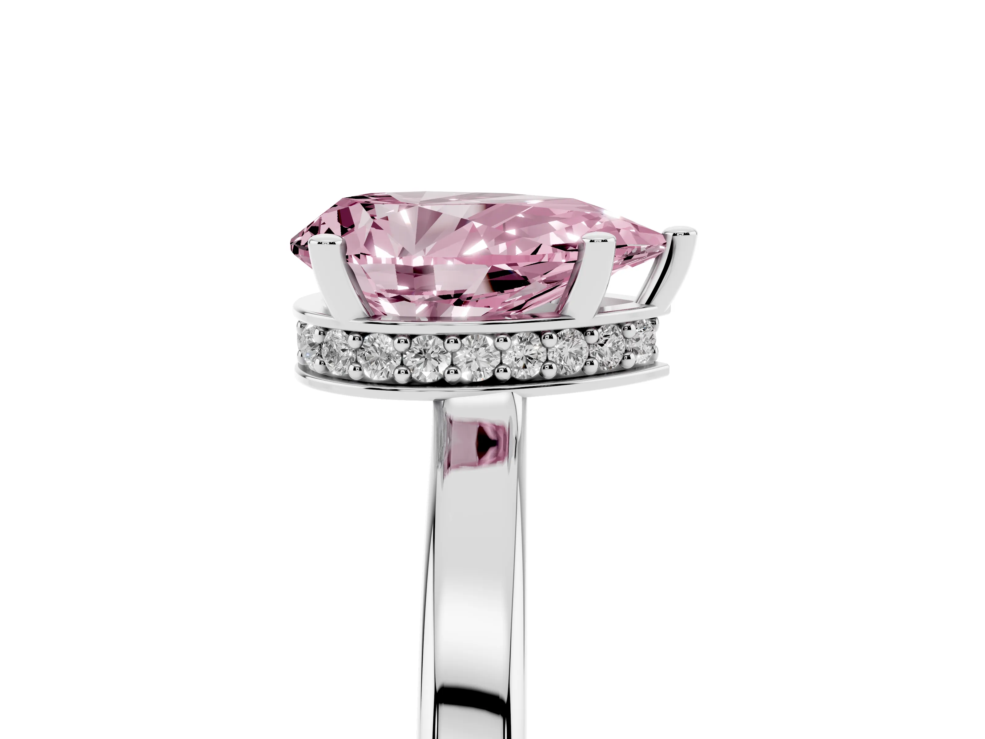 Fancy Pink Pear Cut Diamond Solitaire Engagement Ring Set in White gold with Prong Setting on a Plain Band