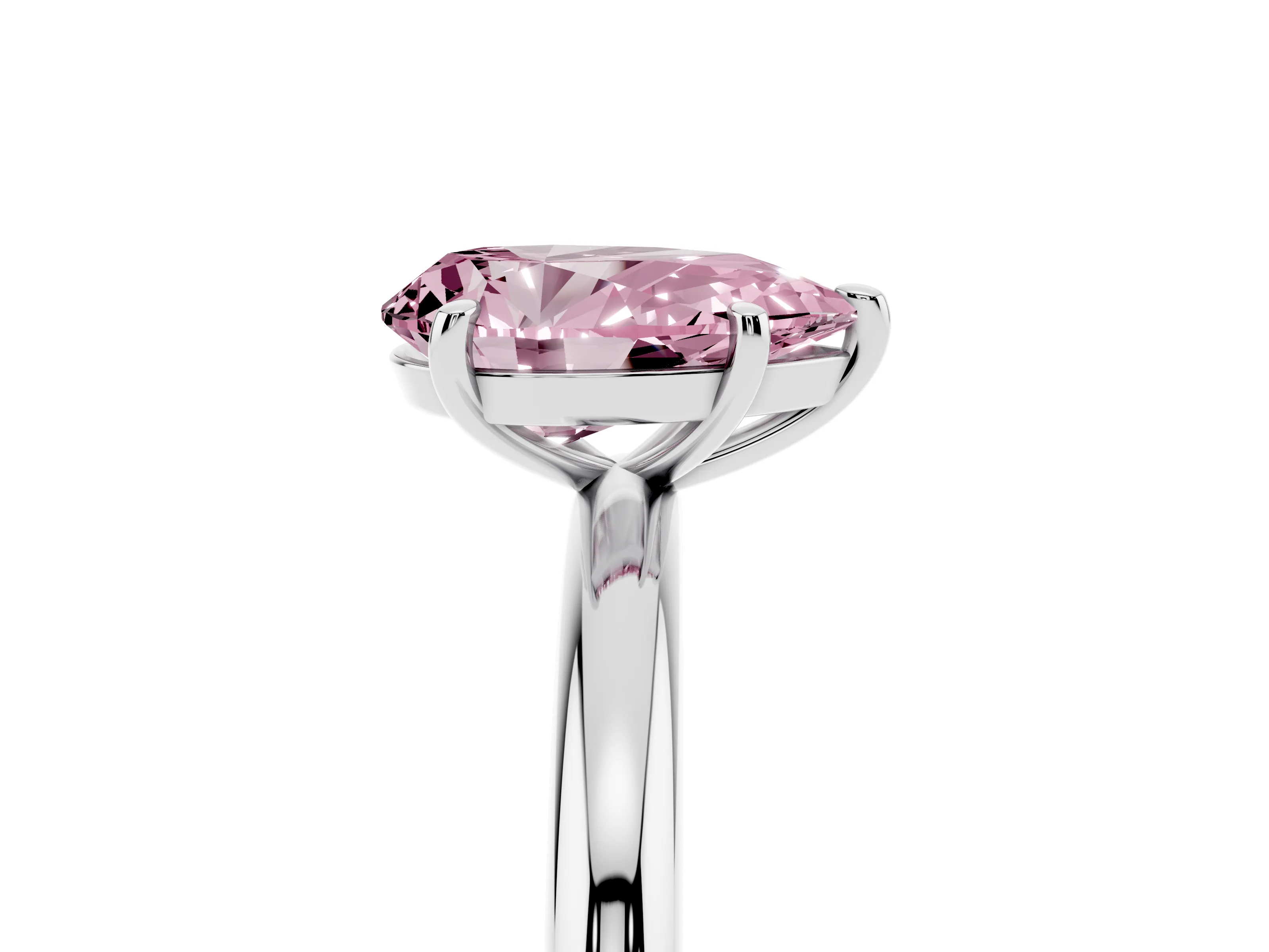 Fancy Pink Pear Cut Diamond Solitaire Ring Set in White gold with Prong Setting on a Polished Plain Band