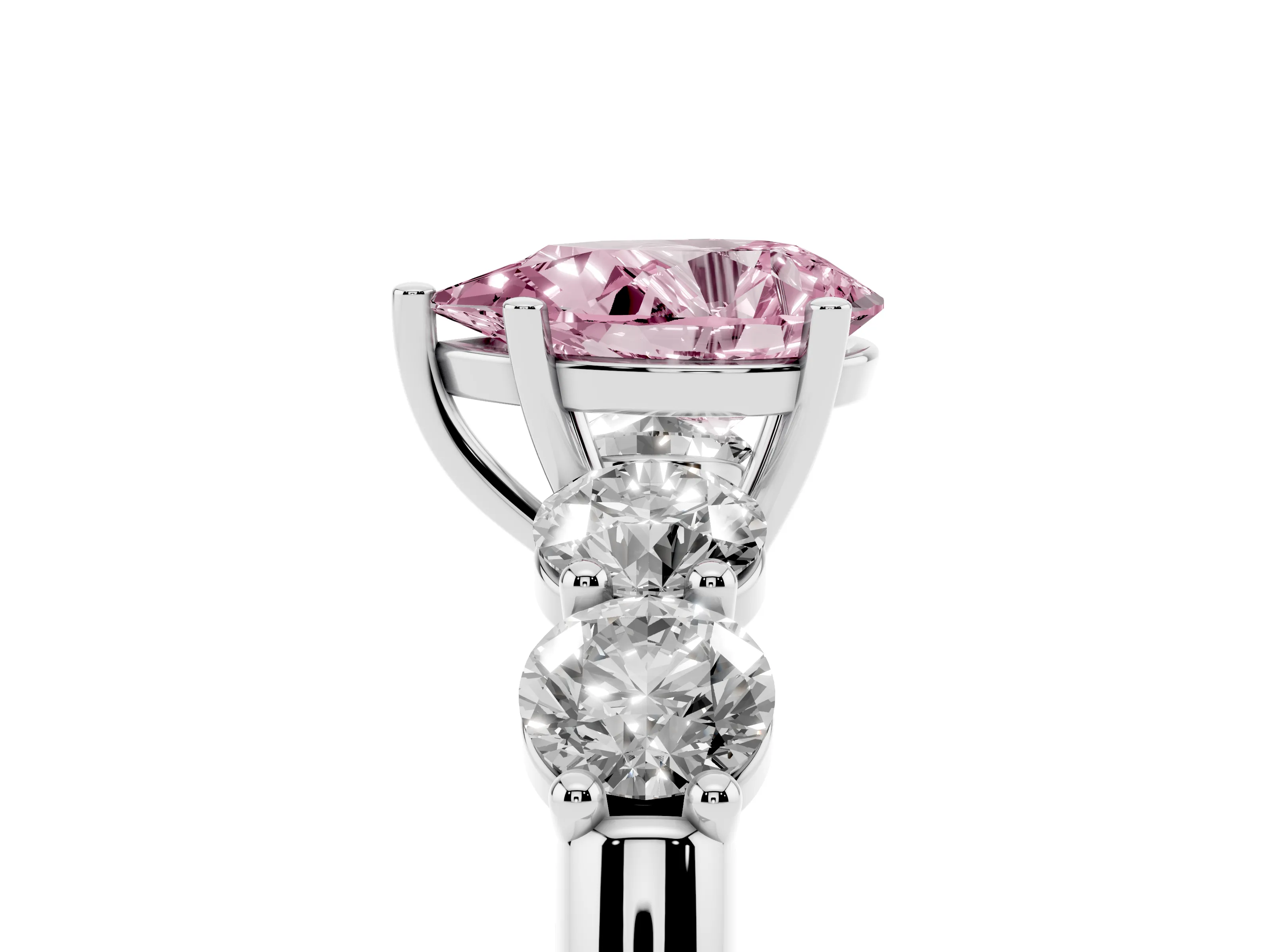 Fancy Pink Pear Cut Diamond Five-Stone Prong Set Ring Set in White gold with Classic Band